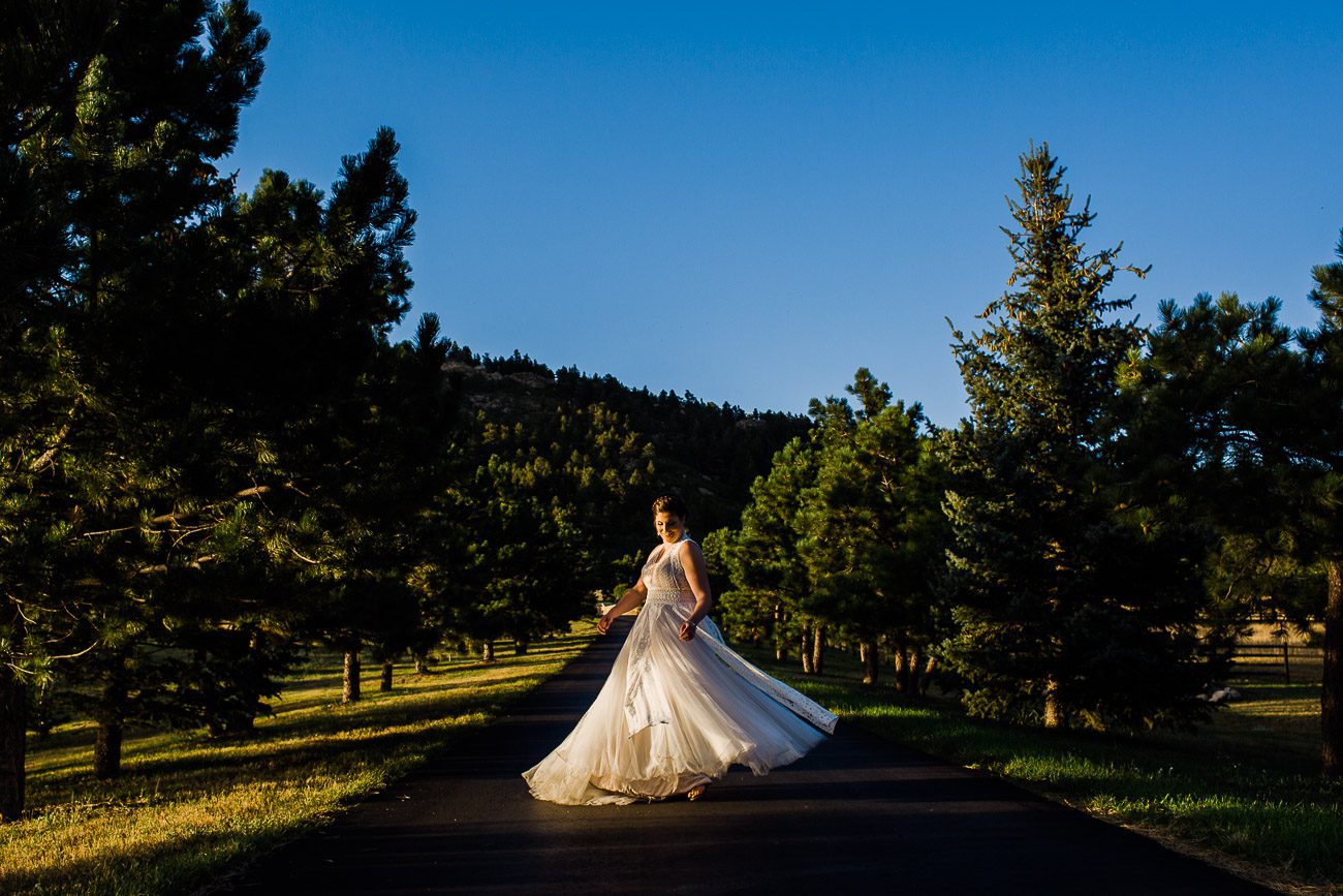 Bride twirling in wedding dress