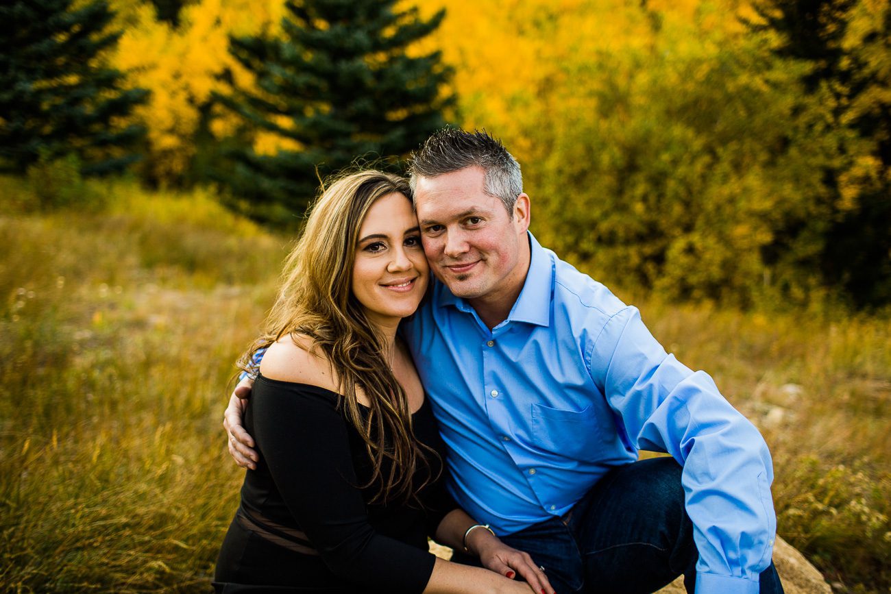 Engagement Pictures with aspen leaves Colorado