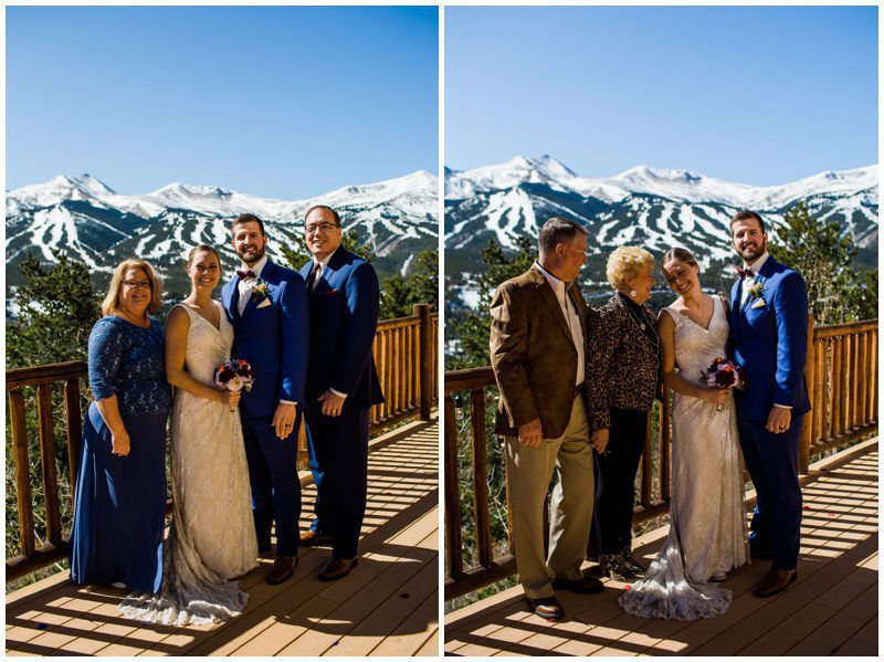 Lodge at Breckenridge wedding family photos on deck