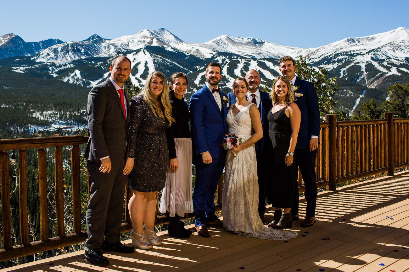 Lodge at Breckenridge wedding family photos on deck