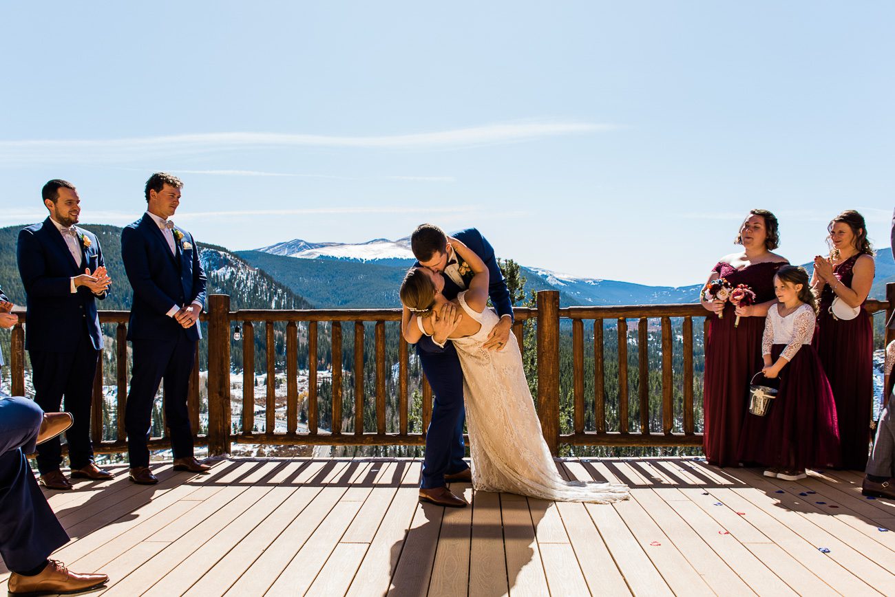 Lodge at Breckenridge wedding deck first kiss