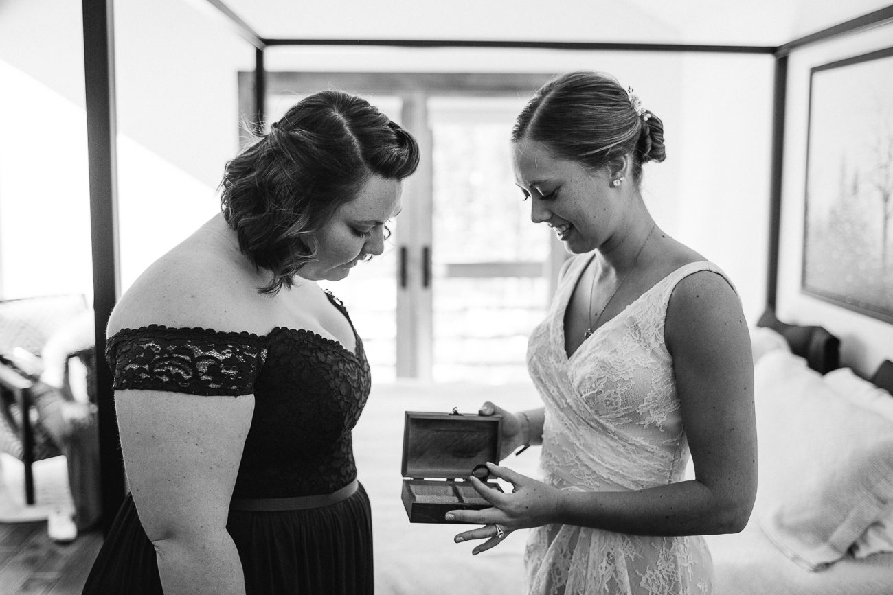 Bride and sister on wedding day