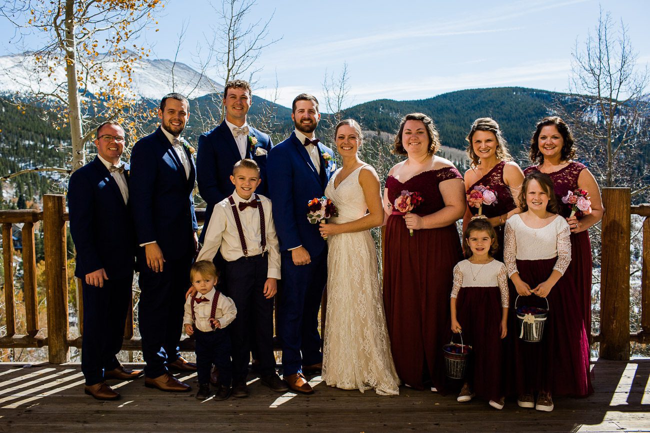 The Lodge at Breckenridge bridal party photos on deck