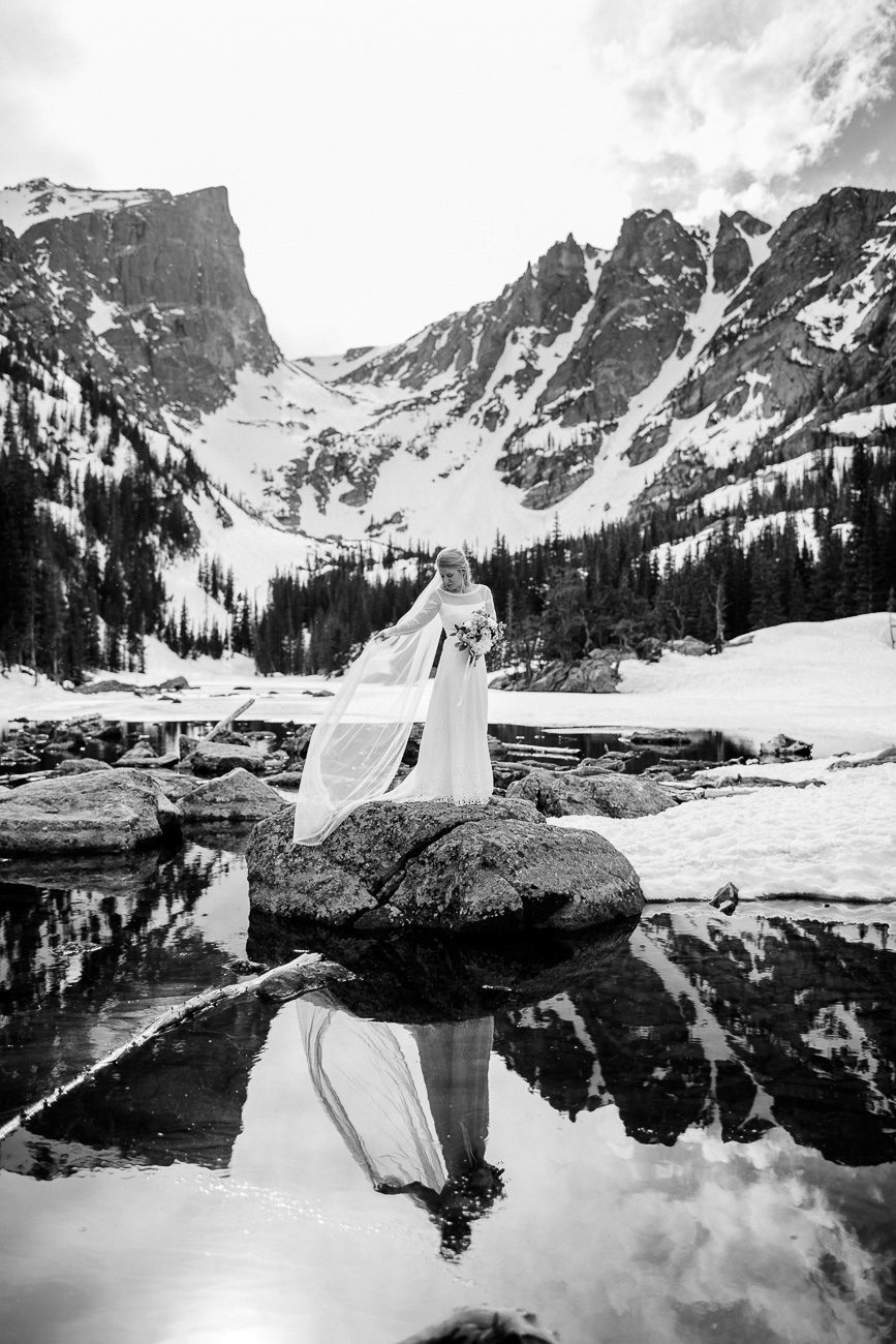 Wedding pictures at Dream Lake in Rocky Mountain National Park