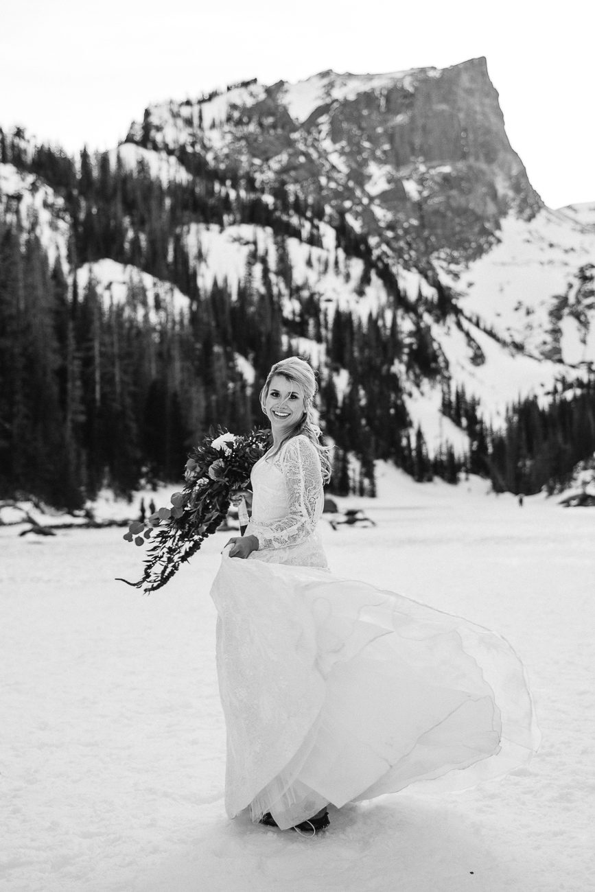 Dream Lake Wedding Pictures of bride