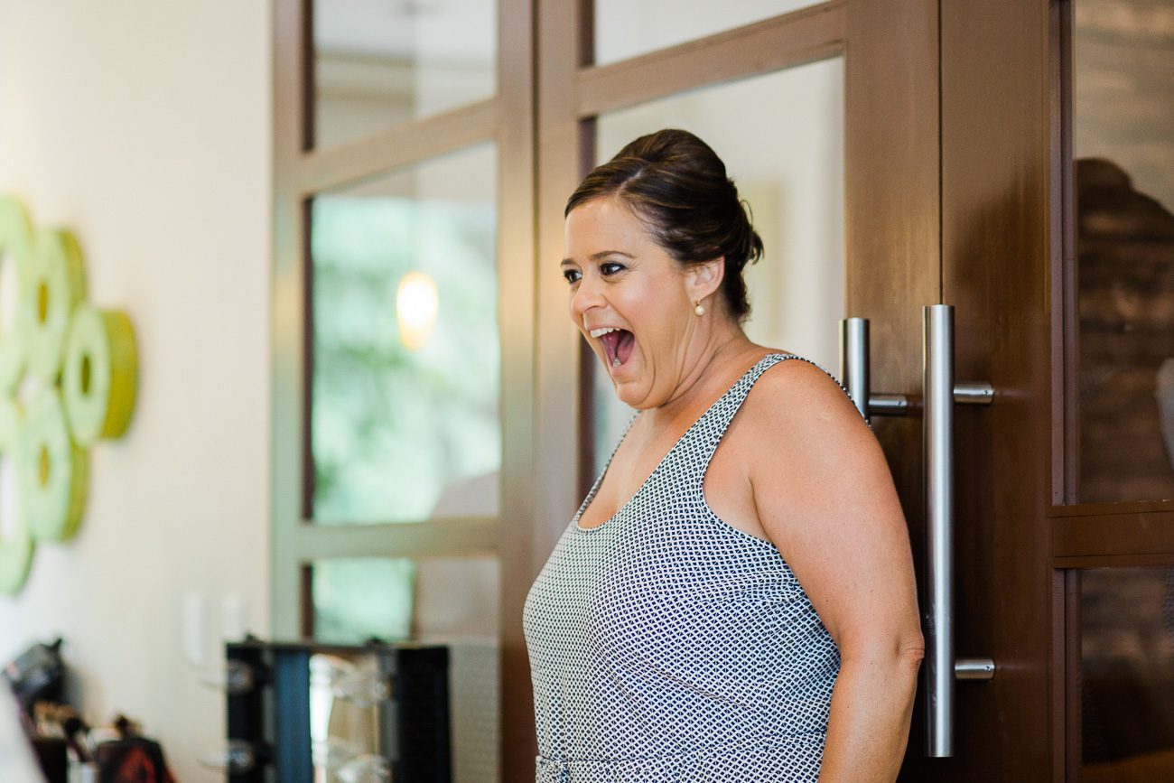 Mother of Bride excited to see daughter on wedding day