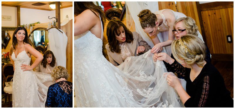 Bustling bride's dress at wedding