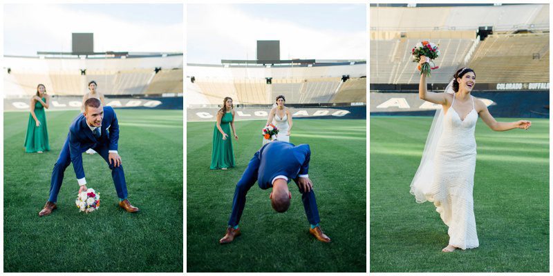 Football field wedding photos