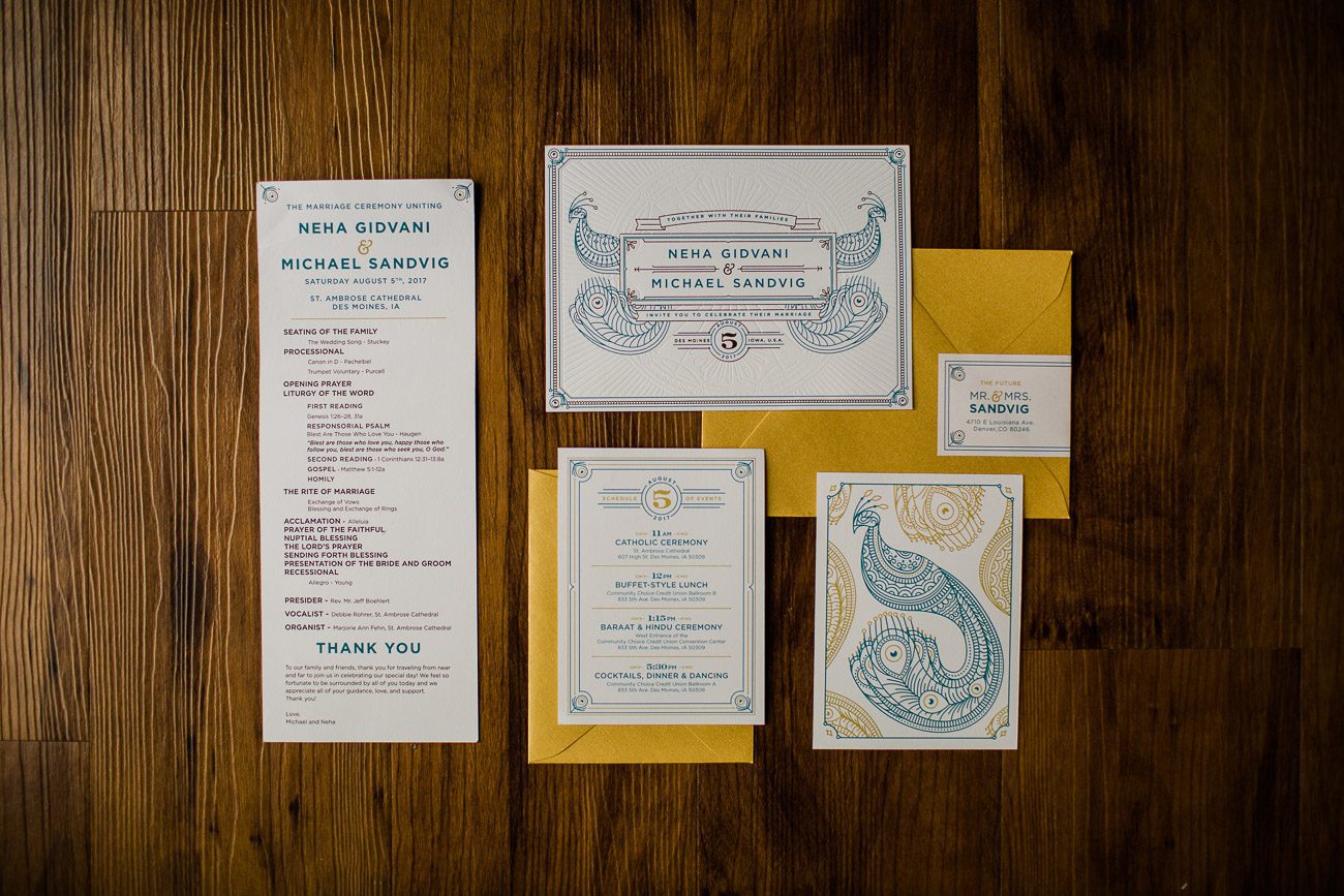 Peacock wedding invitation suite