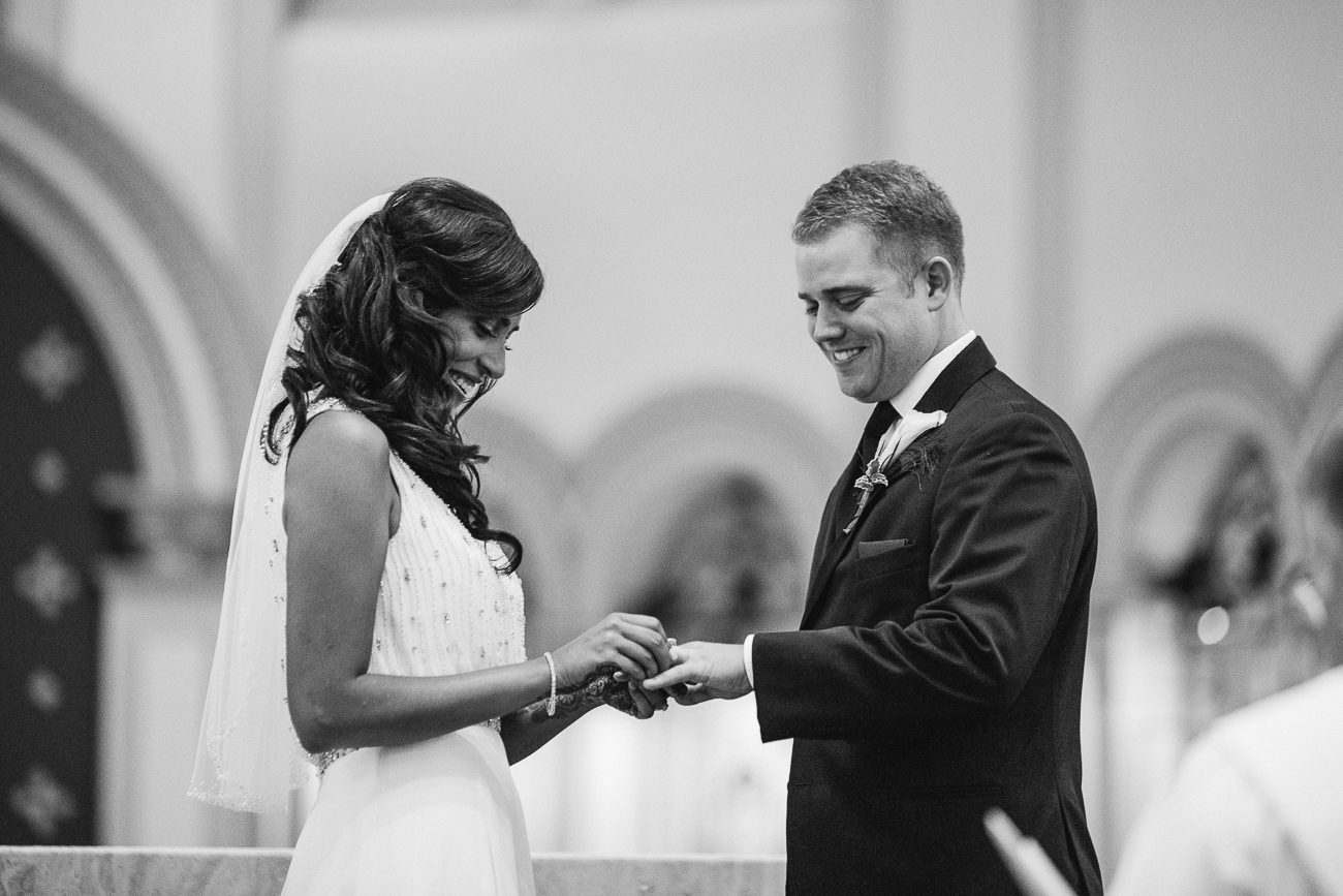 Exchanging rings at wedding ceremony