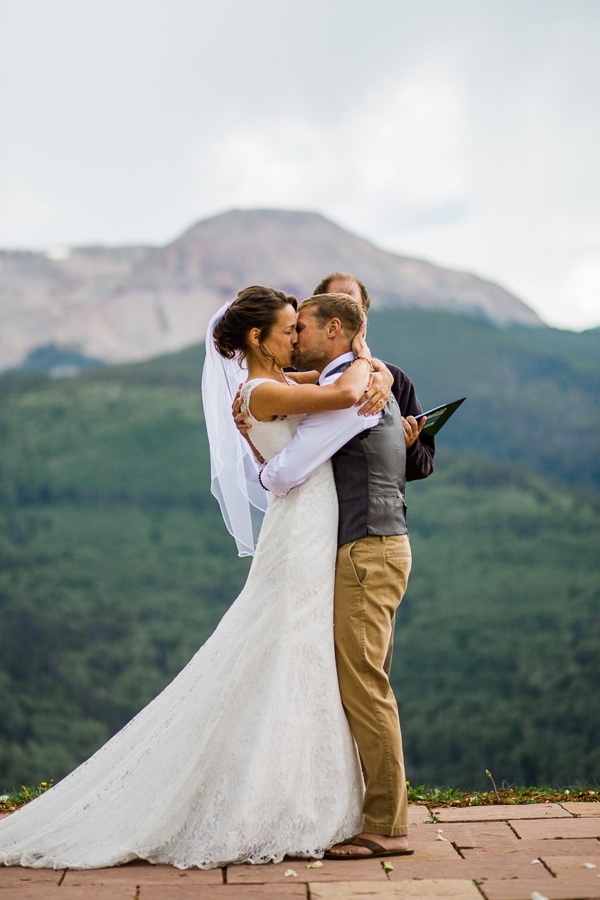 First kiss mountain wedding