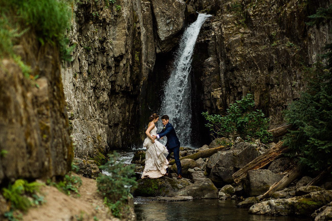 Colorado adventure elopement with waterfall