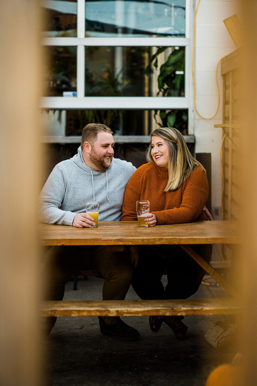 engagement photos at a brewery
