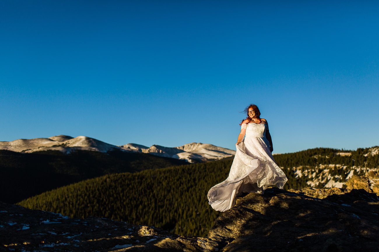 Mountain wedding photos of the bride