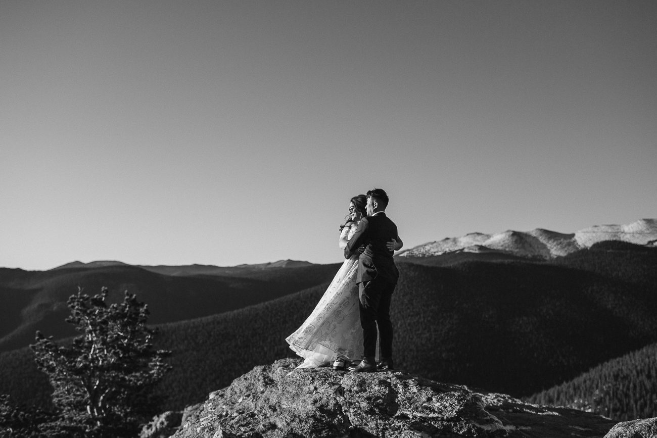black and white photo of mountain elopement