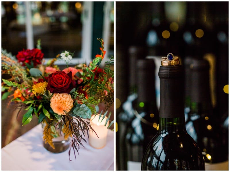 Wedding details with wine rings and flowers
