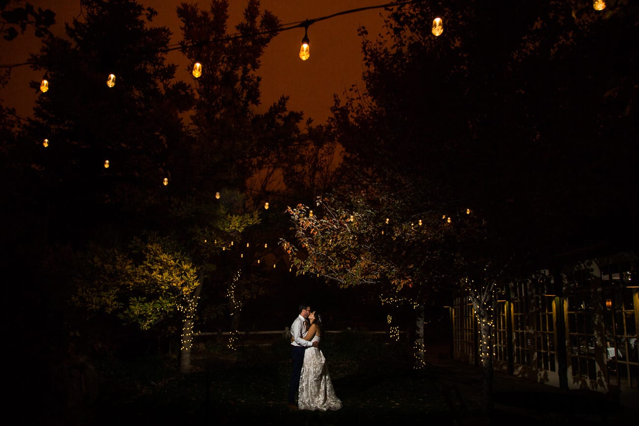 Wedding photo with wildfire sky in Colorado