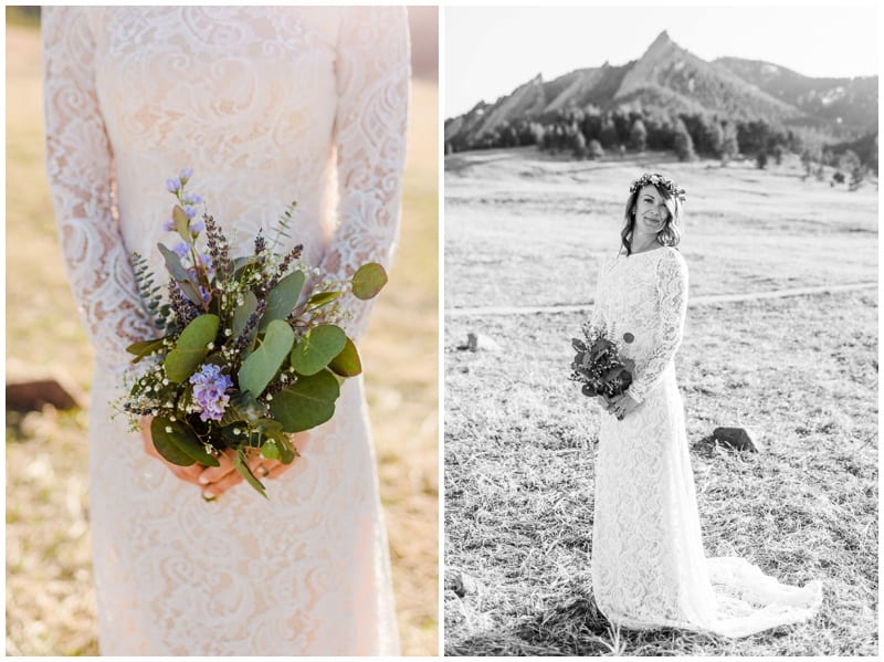 Bride on wedding day with flowers