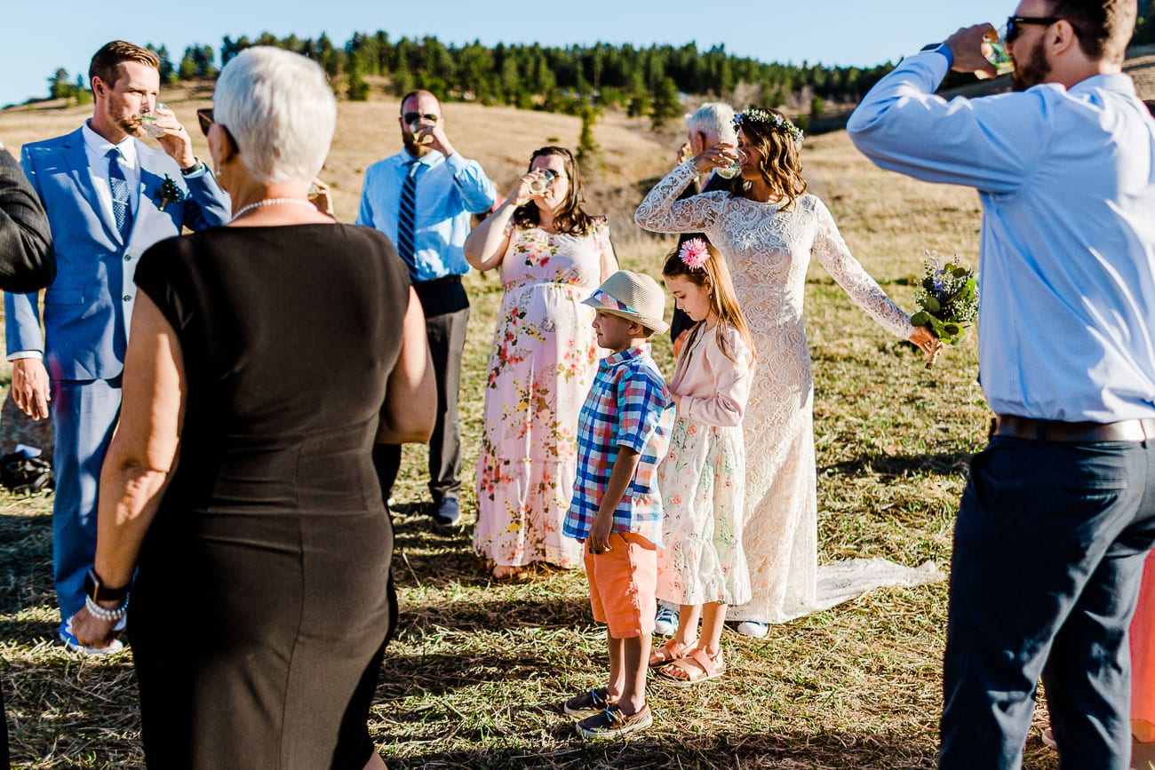 Champagne toast at small outdoor wedding