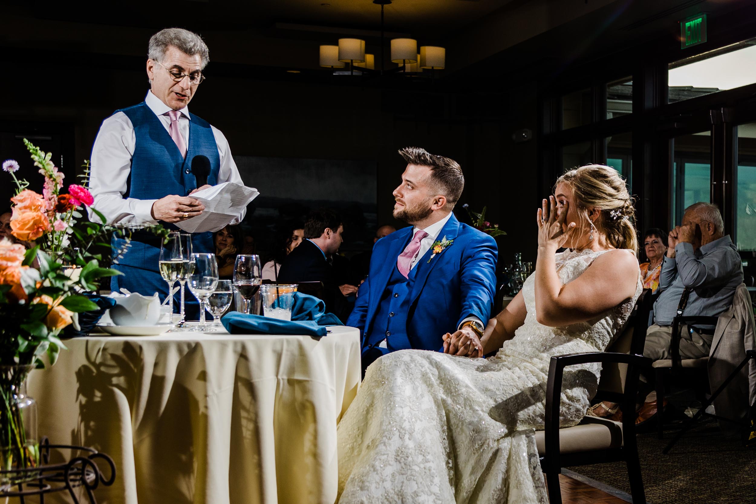 father of the bride speech at wedding where bride is crying by Shea McGrath Photography Denver Colorado Wedding Photographer