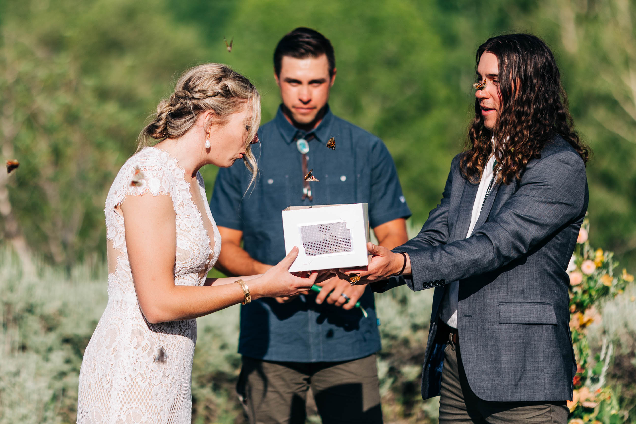 Steamboat Springs wedding photos butterfly release