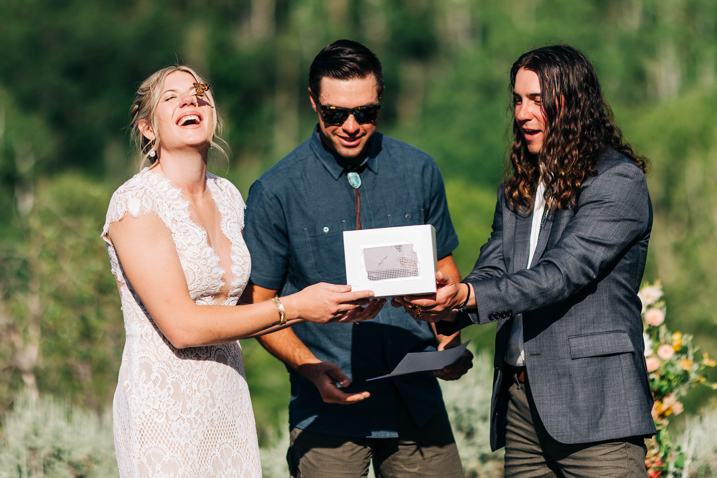 Steamboat Springs wedding photos butterfly release
