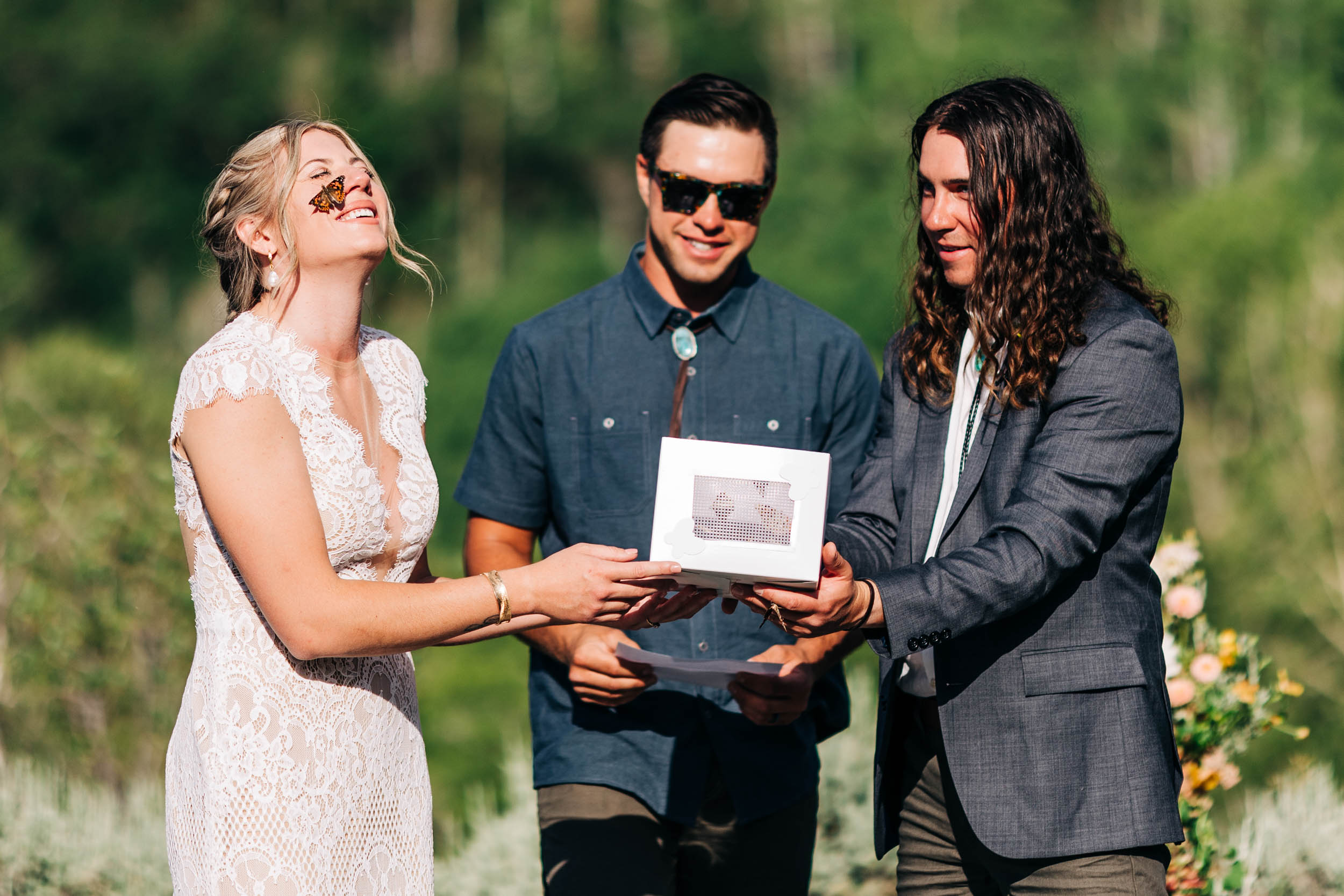 Butterfly release at wedding ceremony