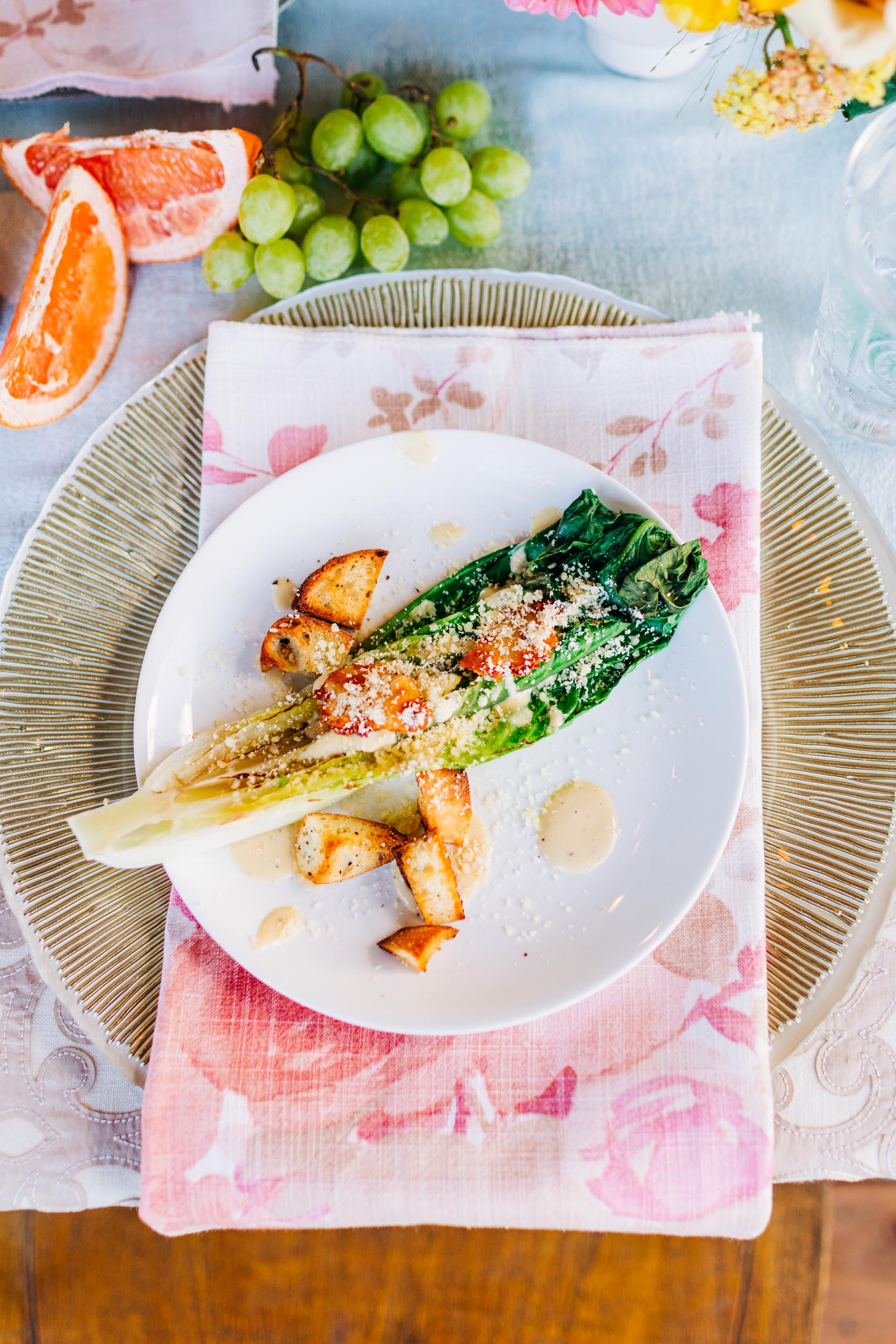 Salad course at wedding in the summer in Colorado