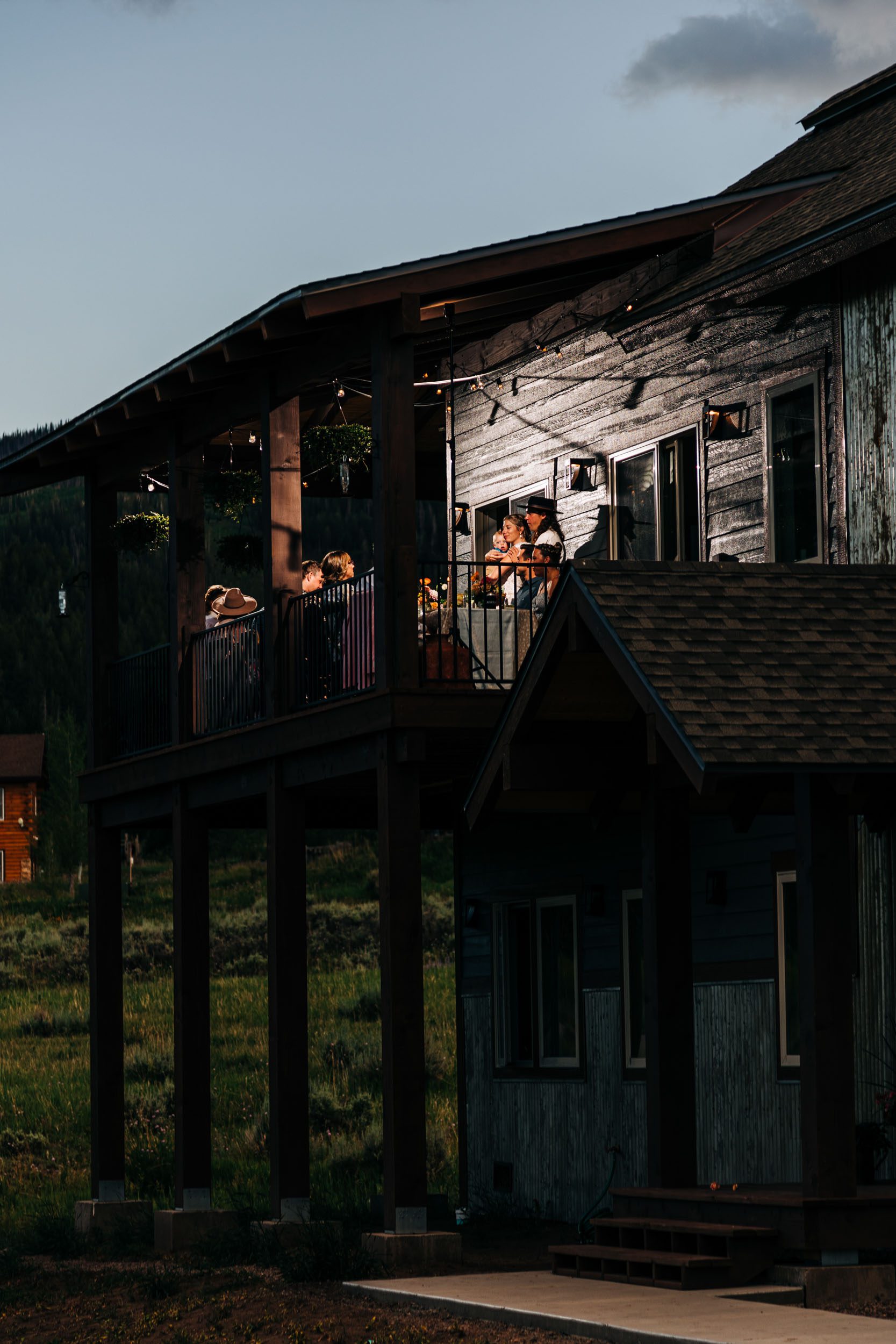 Wedding reception on balcony in Colorado