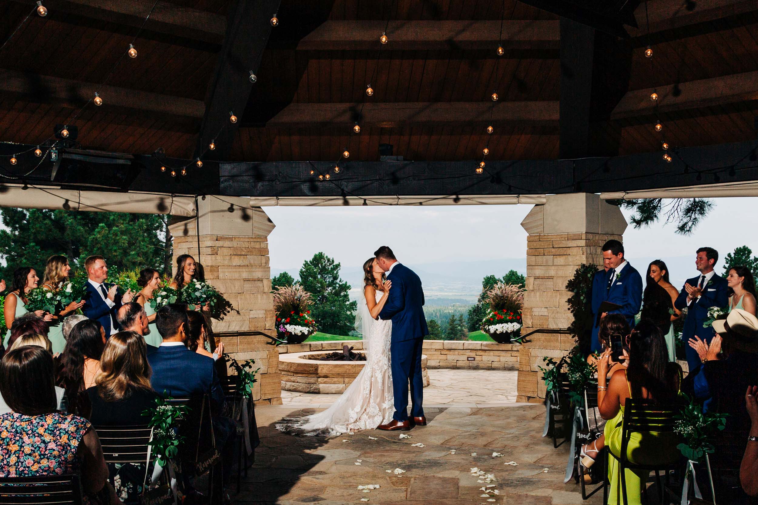 first kiss at sanctuary golf course wedding ceremony