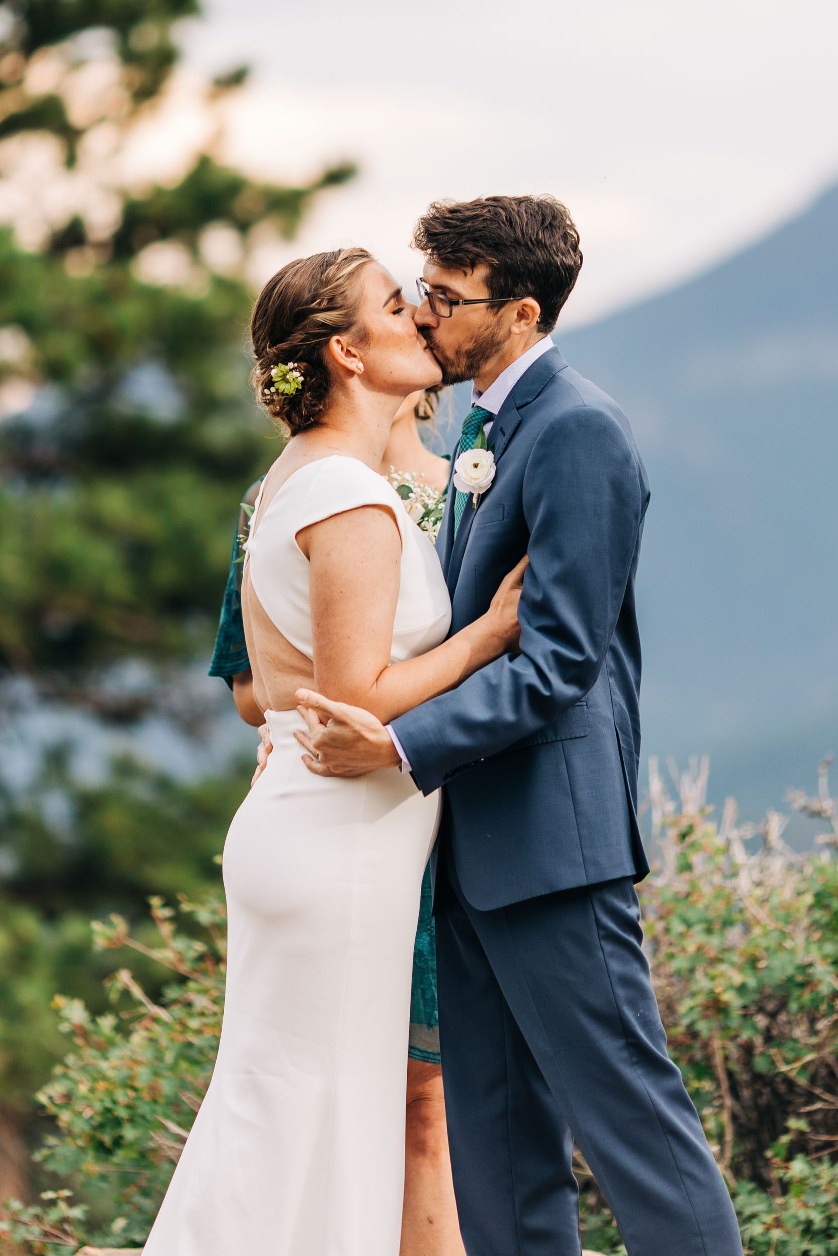 first kiss at 3m curve wedding rmnp by Shea McGrath Photography Colorado Wedding Photographer