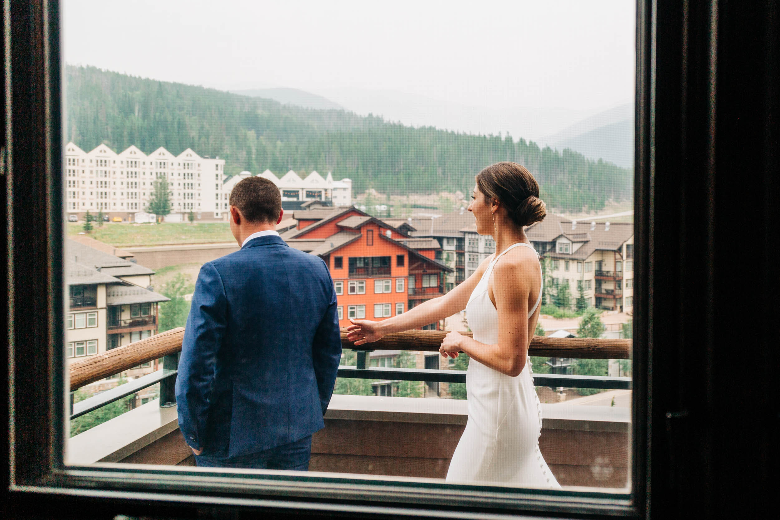 Bride and groom first look at Winter Park Resort