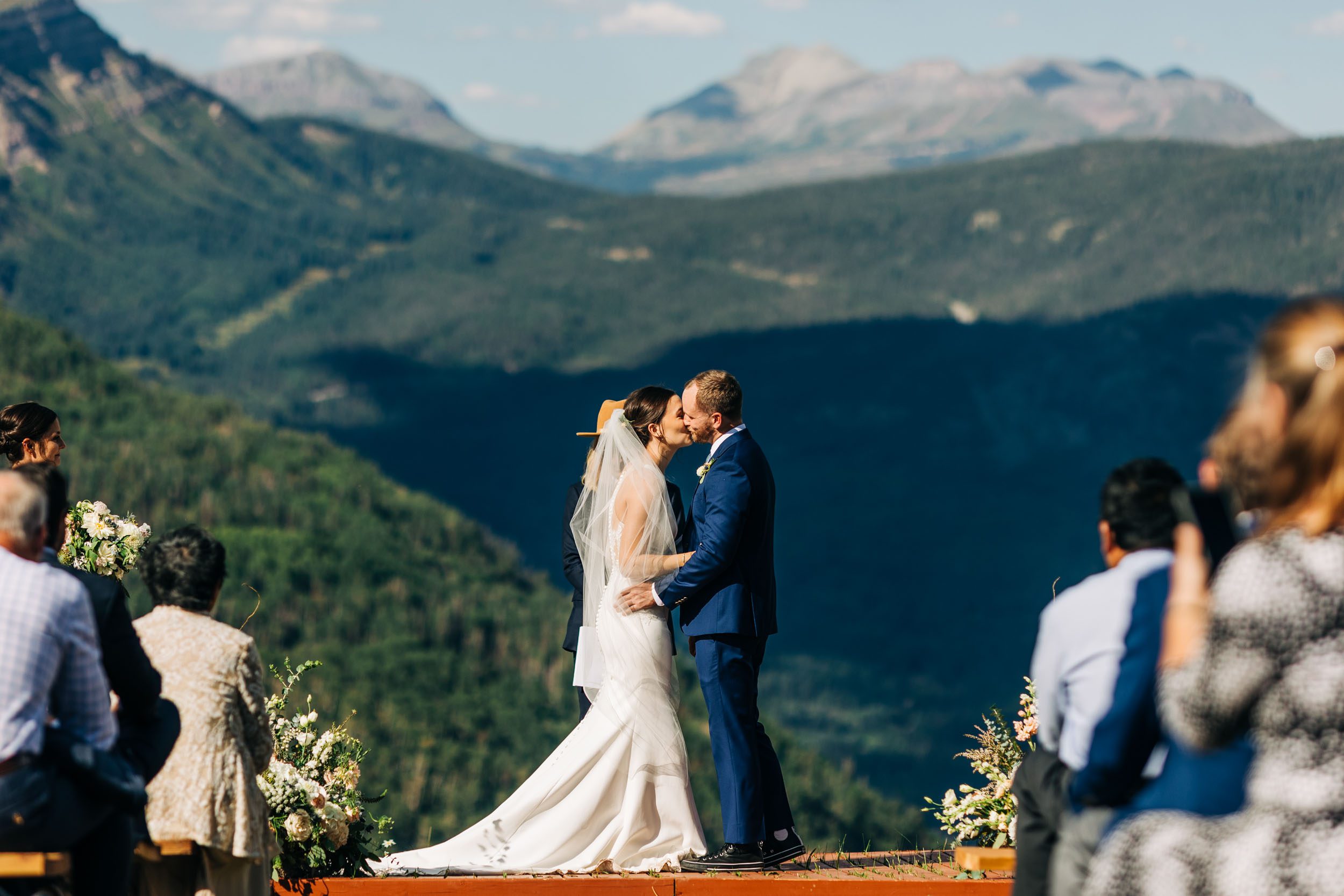 First kiss at wedding in Durango Colorado