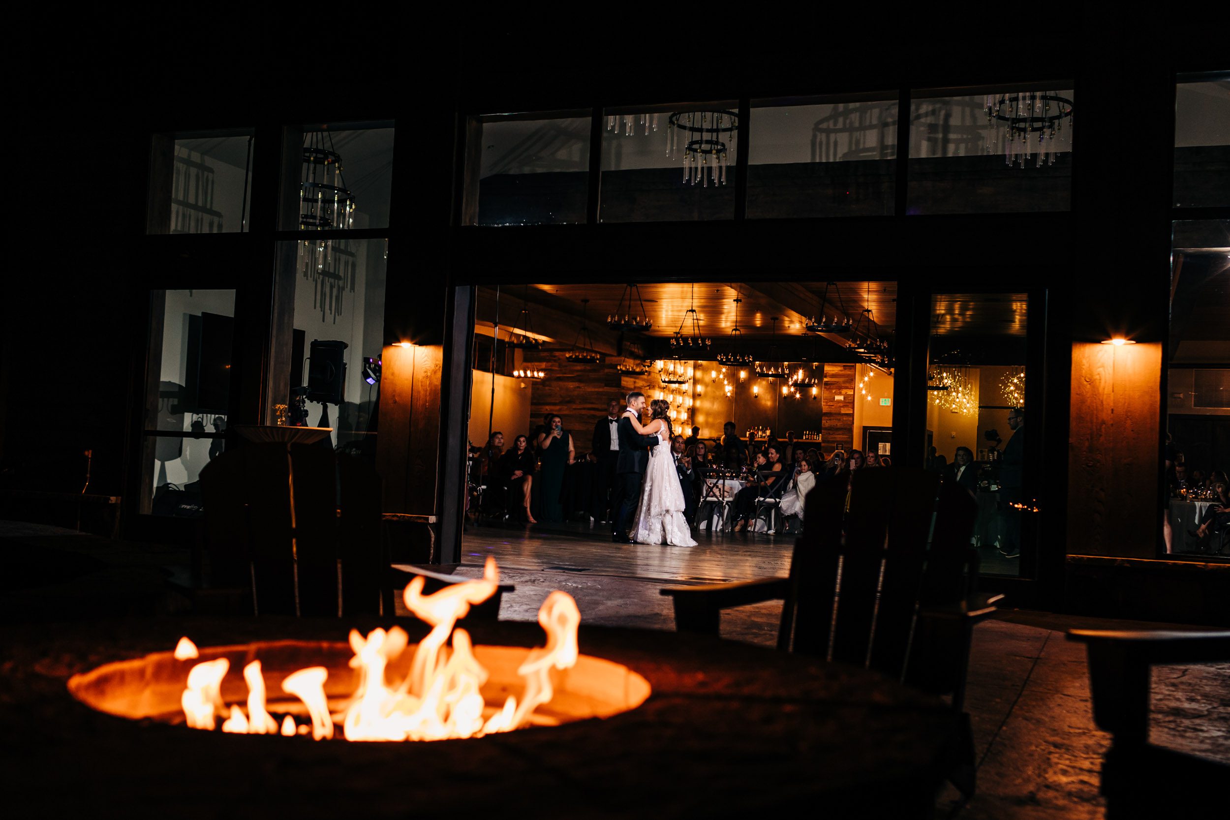 first dance taken from outside the venue by the fire