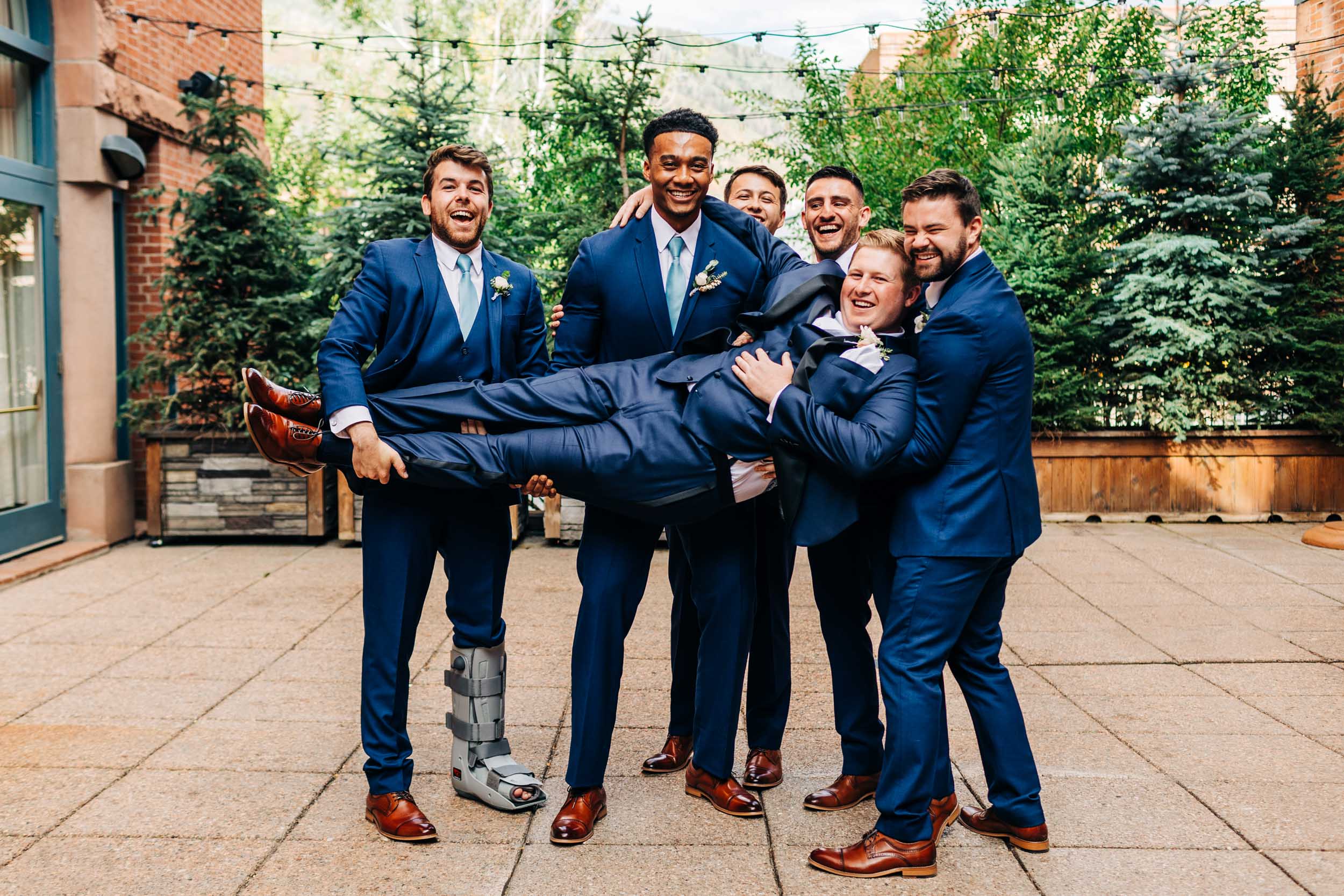 groomsmen photos at Hotel Jerome aspen colorado