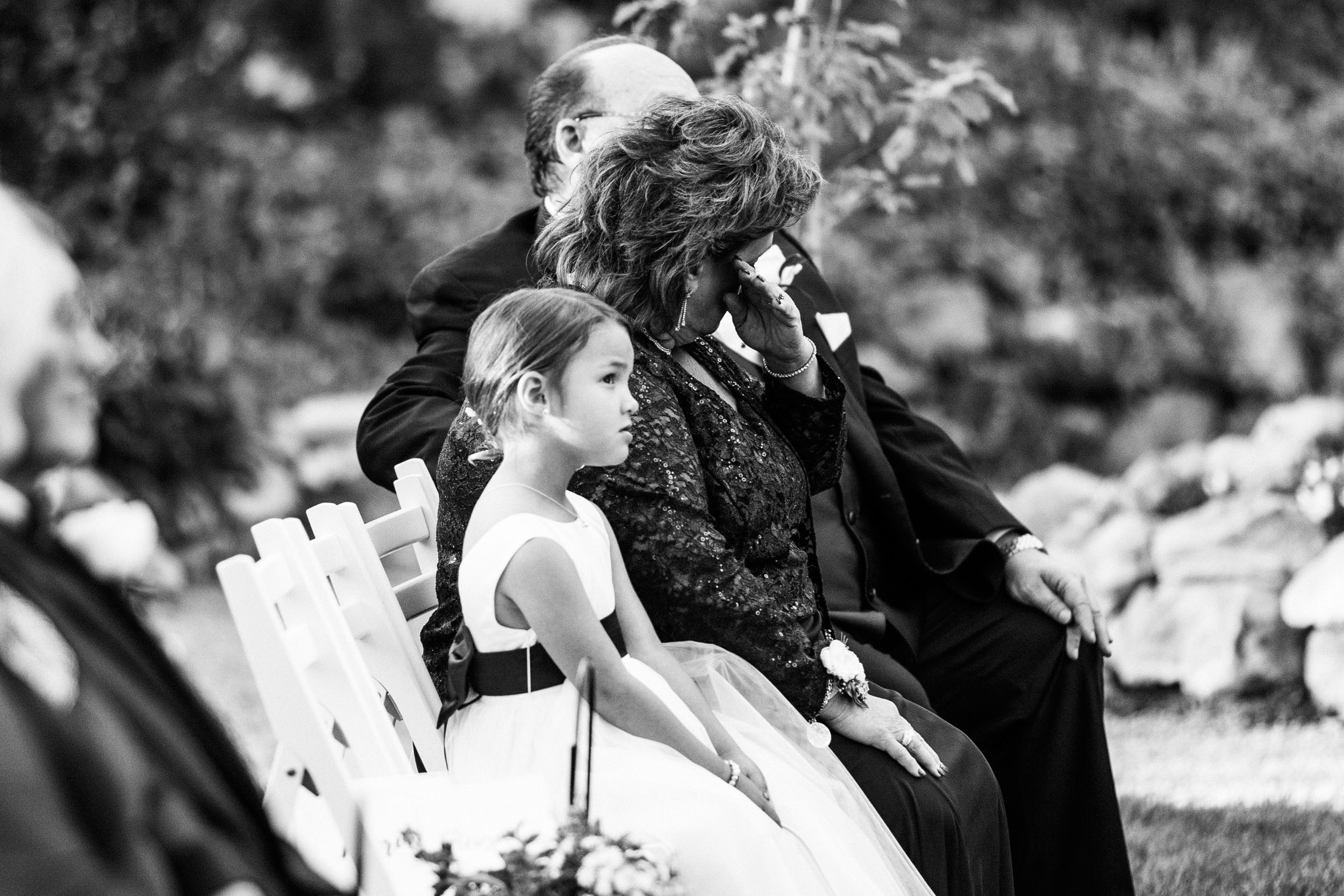 mother of the bride crying at ceremony