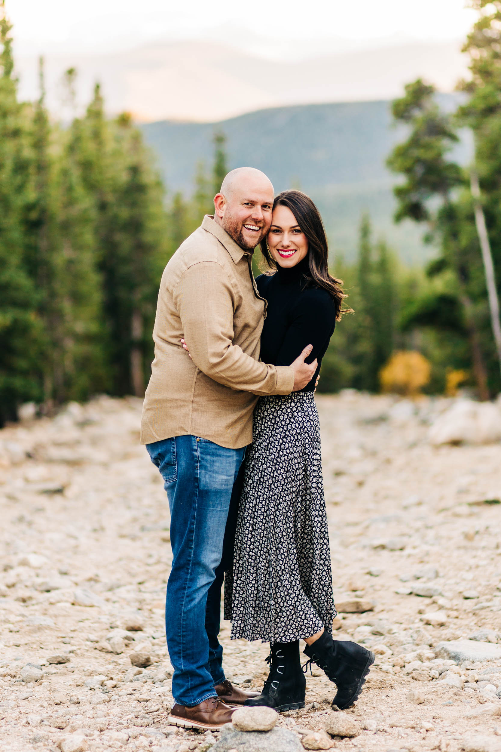 sunset engagement portrait at st Mary's glacier hike