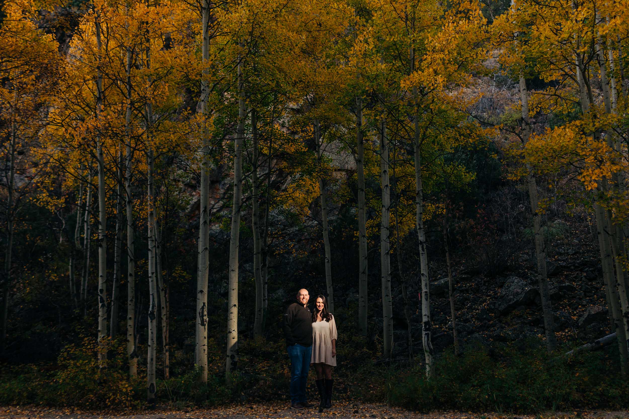fall engagement photos with Colorado aspen trees