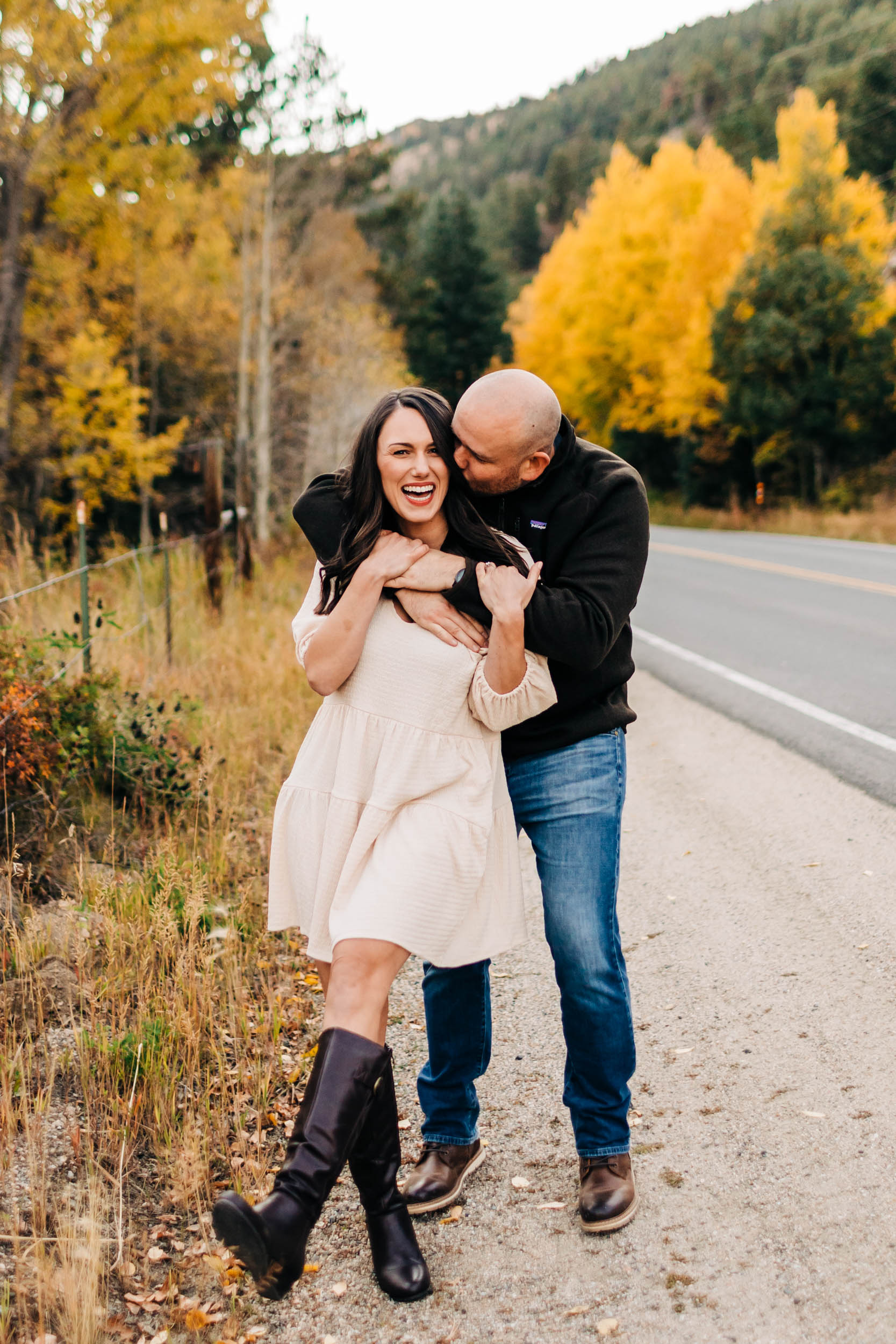 fall engagement photos in Colorado with aspen trees