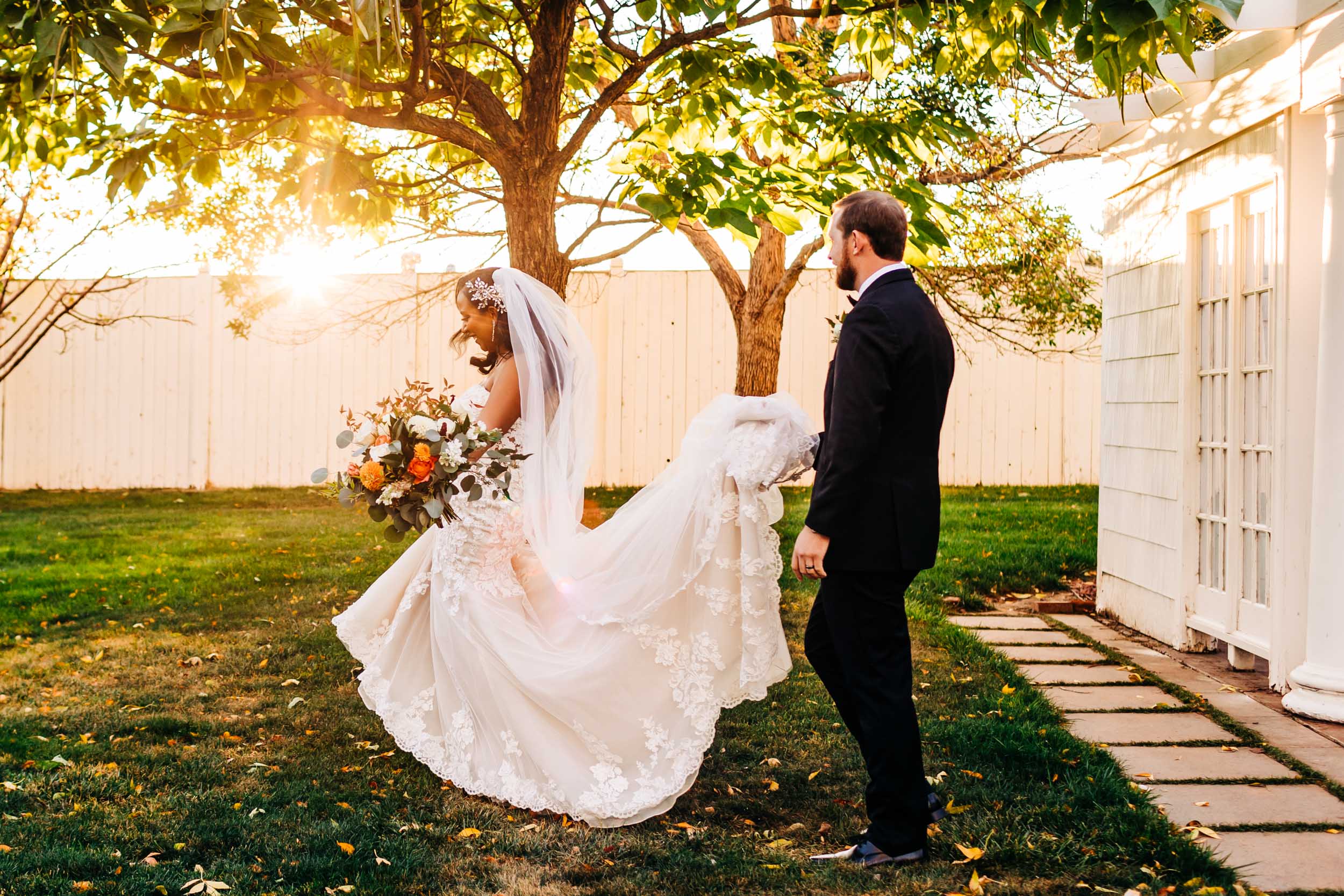 picture of couple at sunset at lionsgate event center wedding