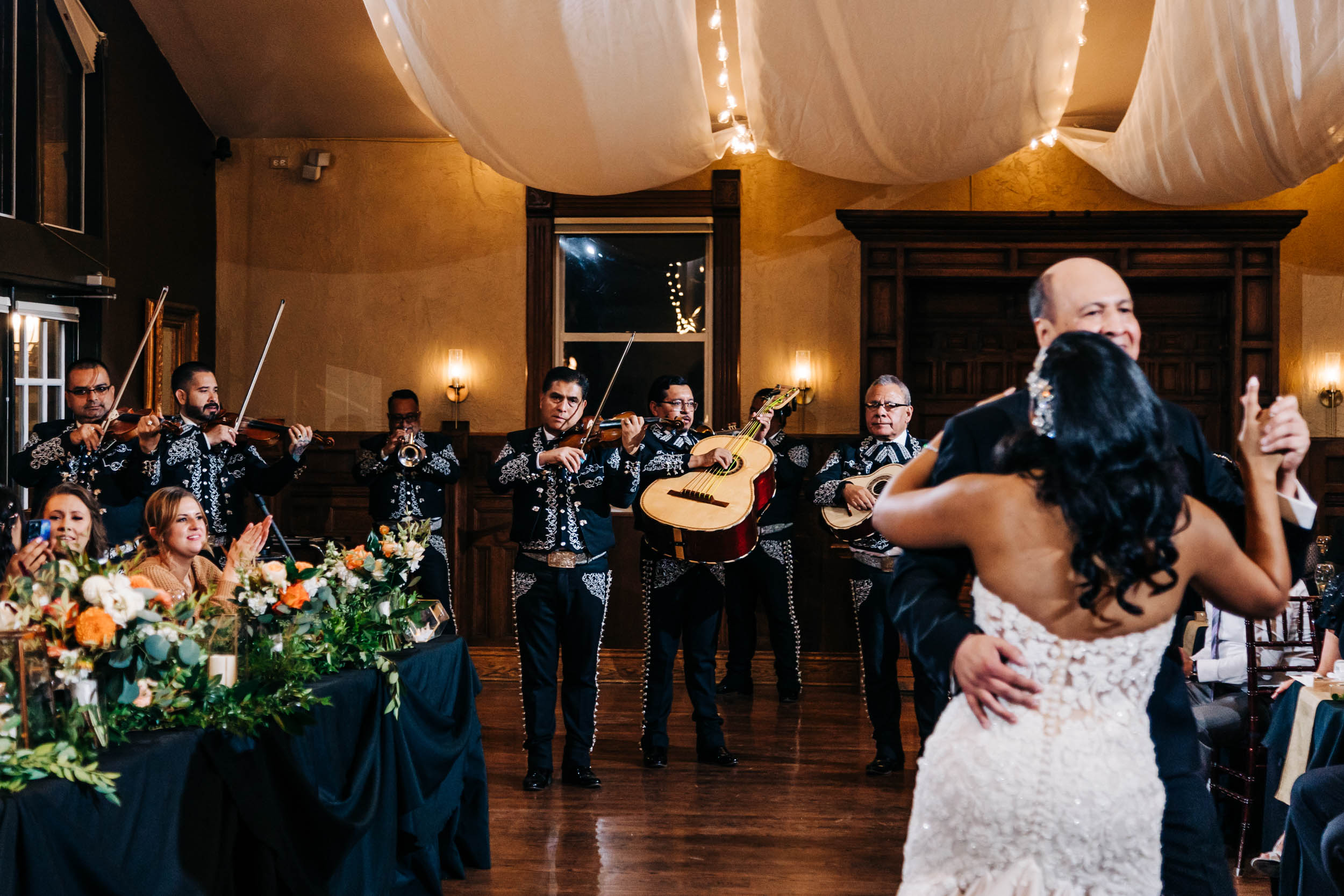 mariachi band playing for father daughter dance at wedding reception