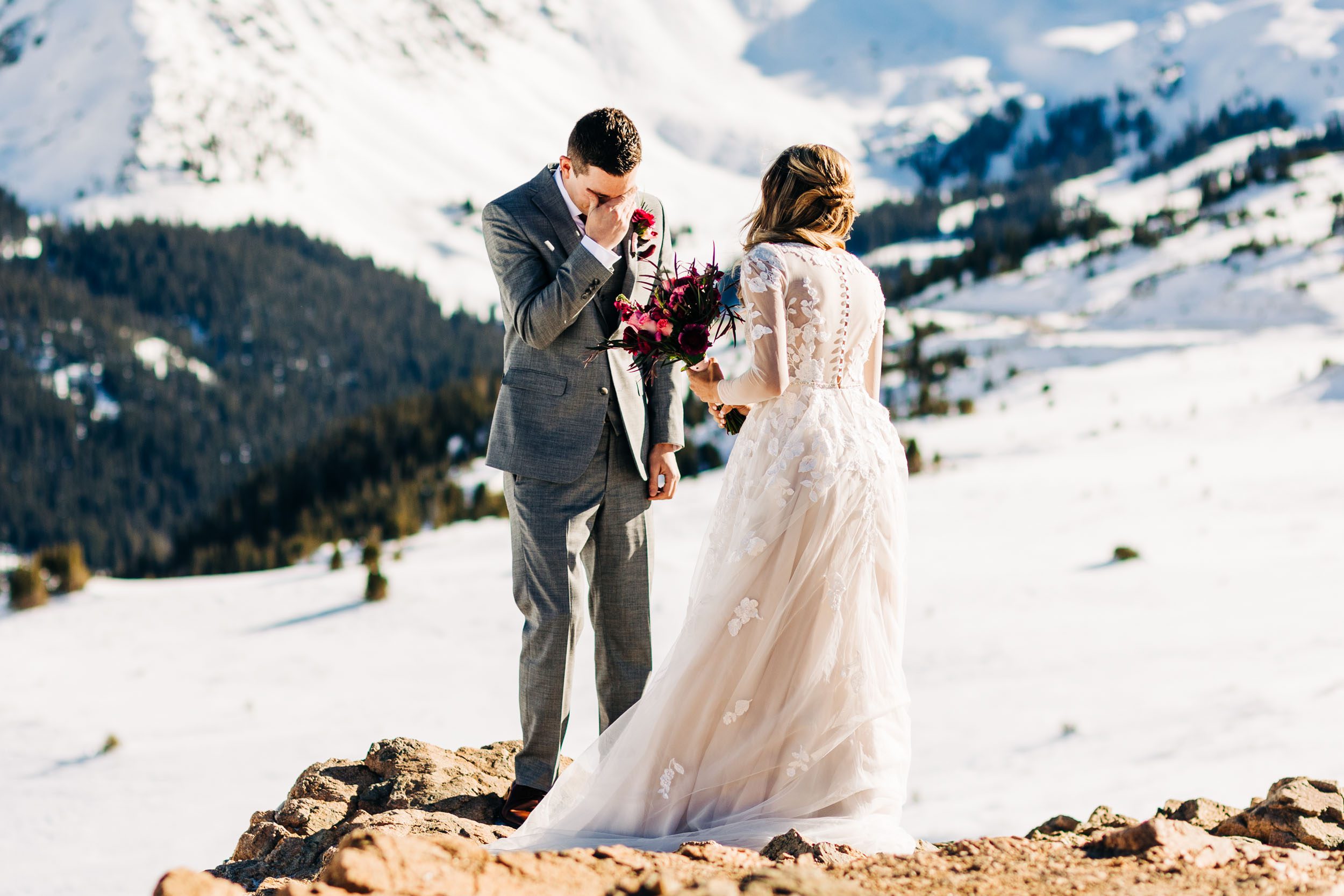 groom getting emotional during first look at loveland pass