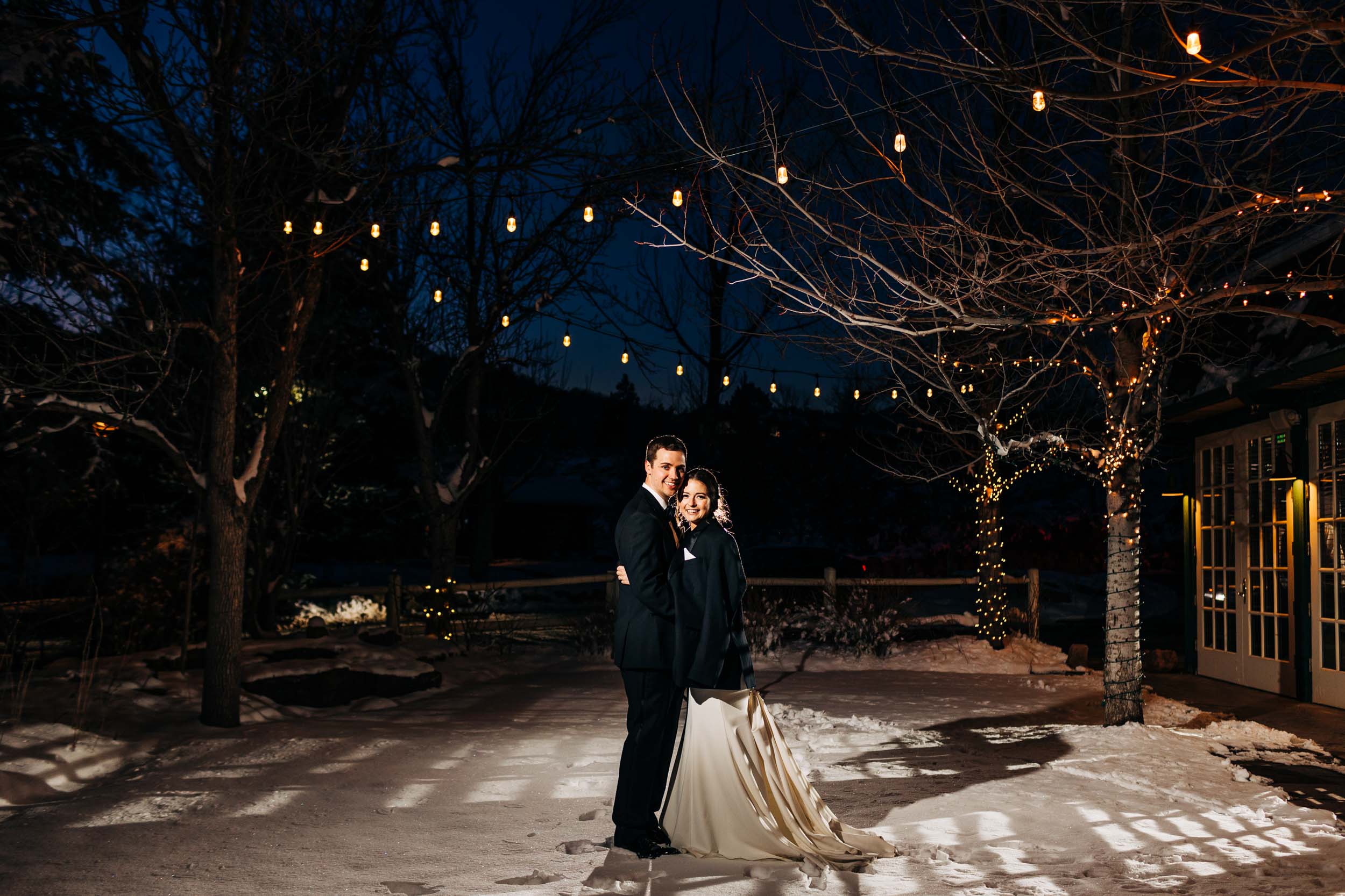 night photos at Greenbriar Inn winter wedding