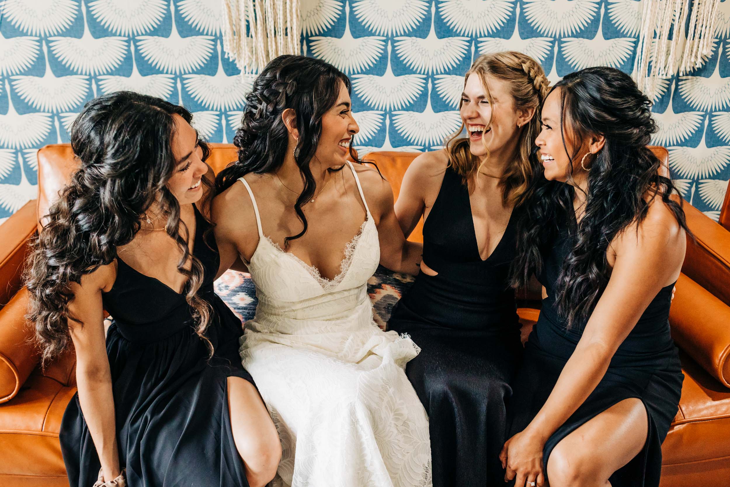 Bridesmaids talking and laughing