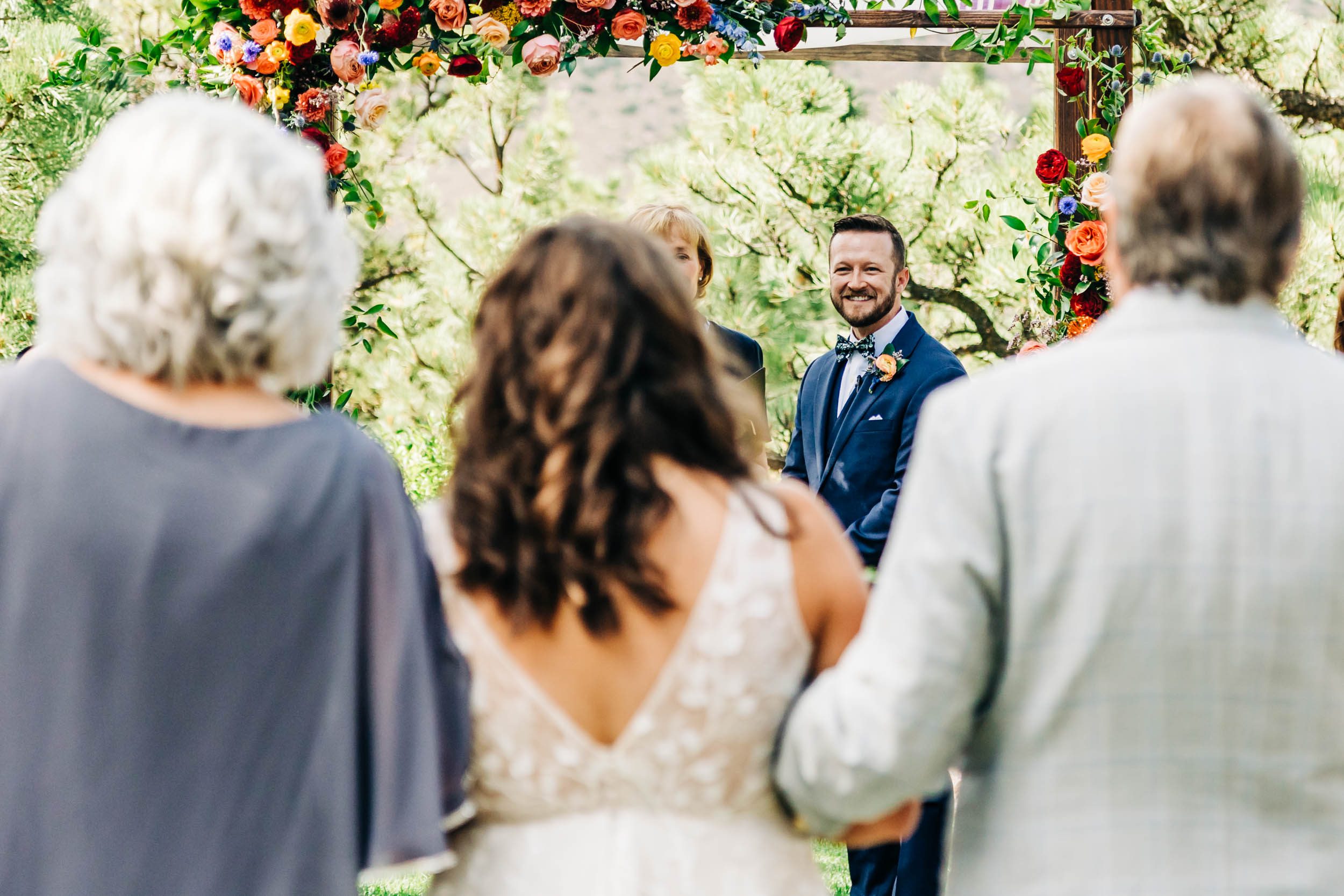 Groom's reaction of bride walking down the aisle at Lionscrest Manor