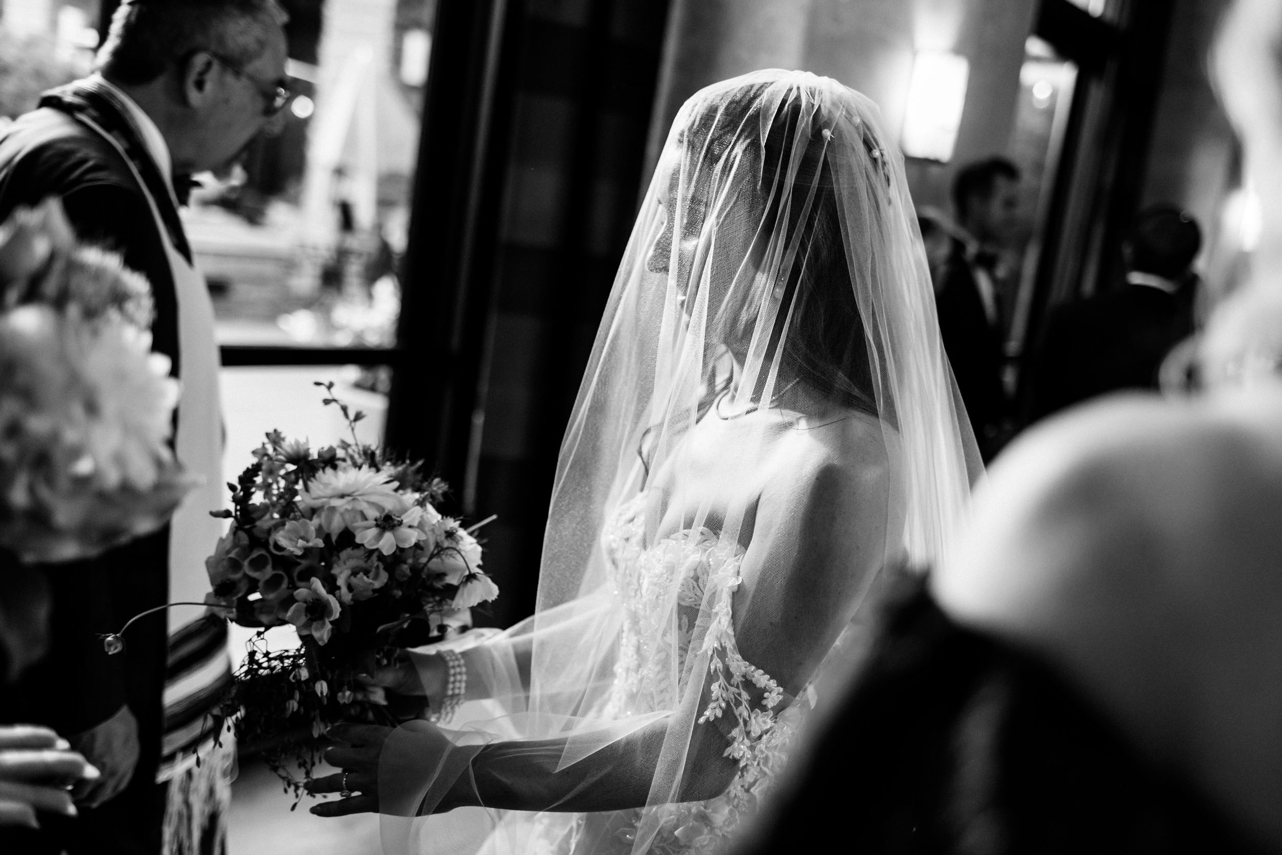 Bride with veil covering