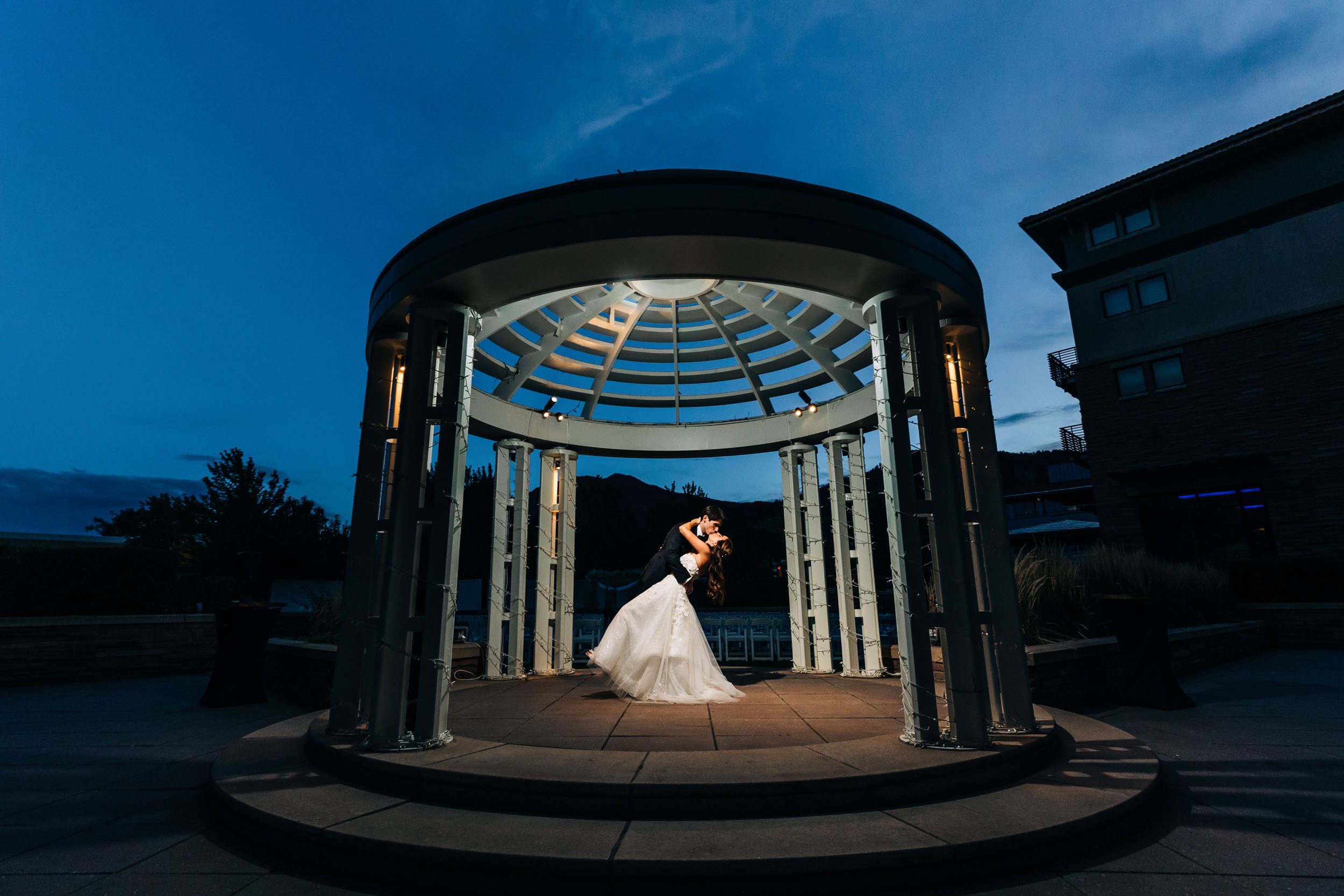 Night photo of wedding couple at St Julien hotel