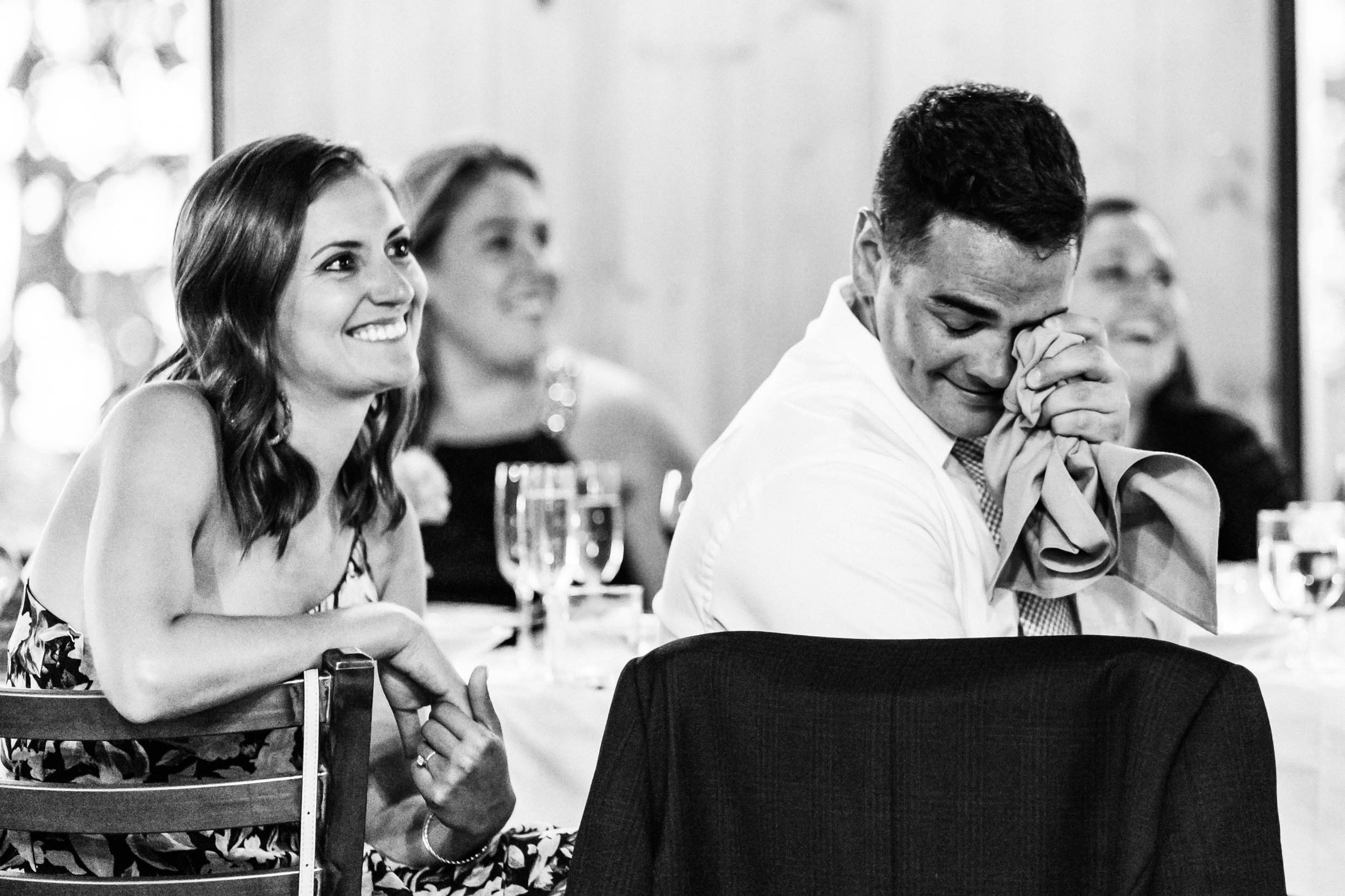 candid moments at spruce saddle lodge wedding reception