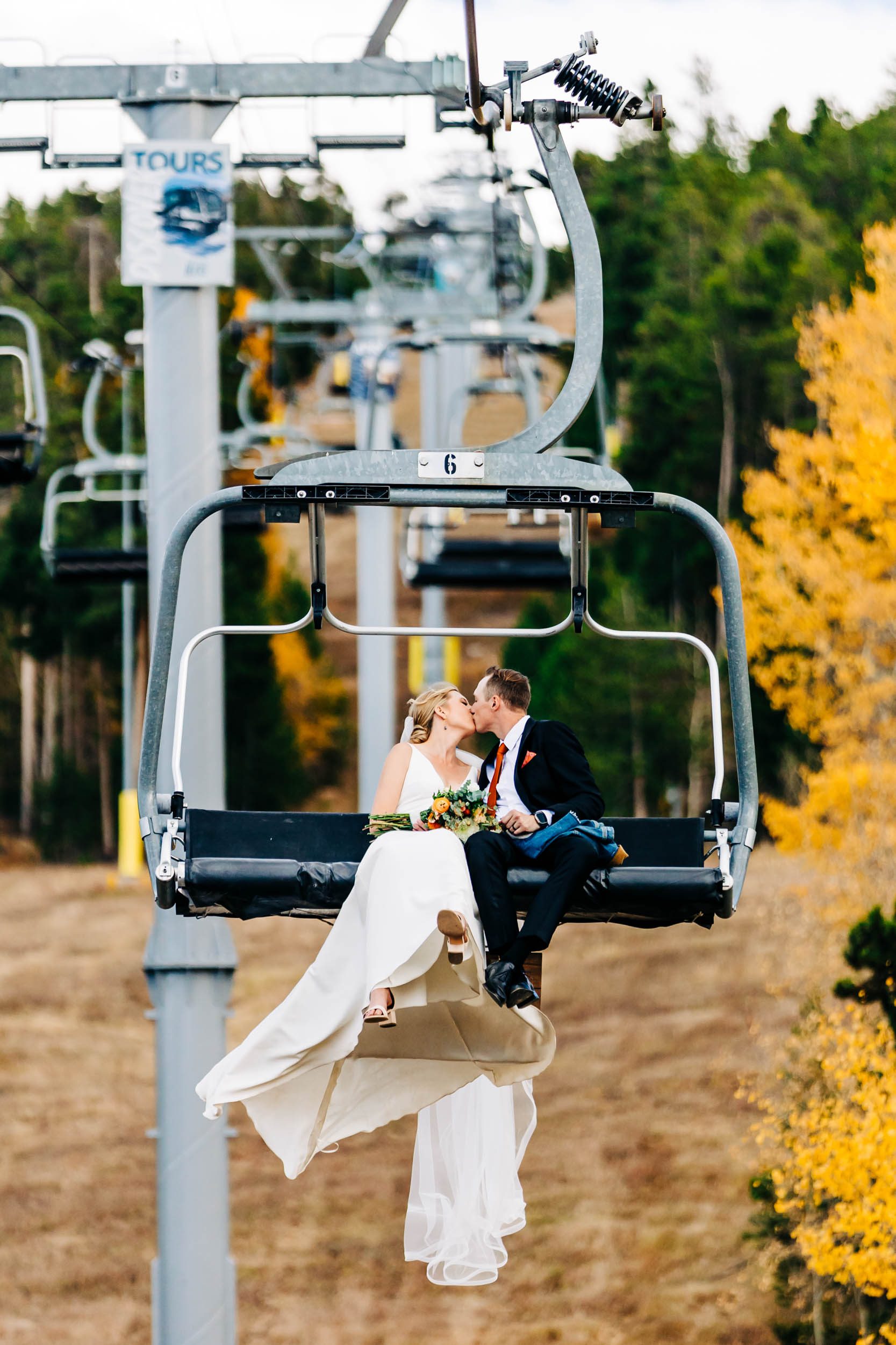 ski lift wedding photo Granby colorado